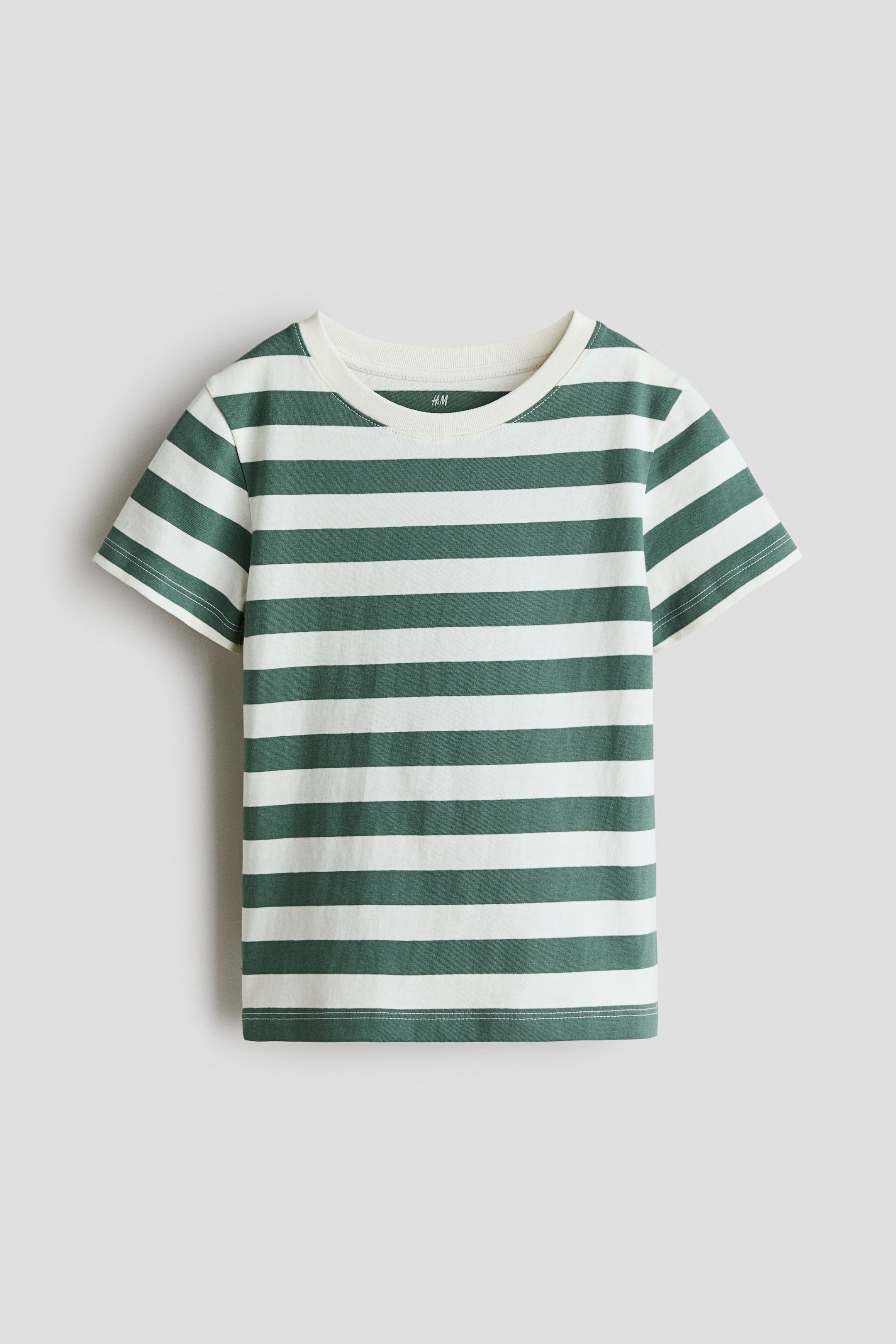 Переглянути збільшене зображення: Бавовняна футболка - Зелені/білі смужки - Kids | H&M UA 1