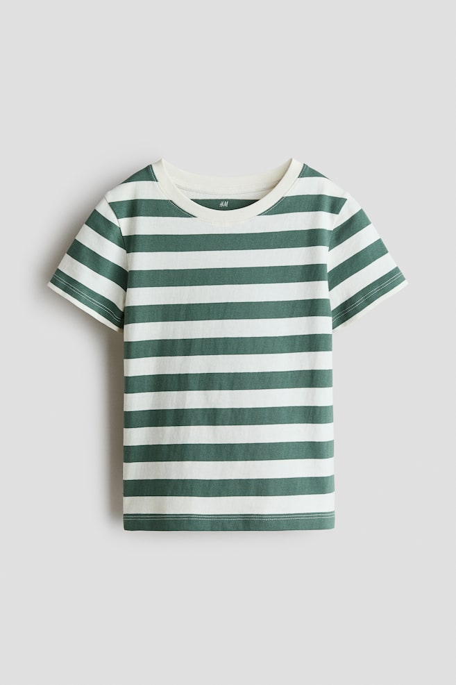 T-Shirt aus Baumwolle - Grün/Weiss gestreift/Marineblau/Weiss gestreift/Weiss/Graubraunmeliert/Mattgrün/Gestreift/Hellrot/Mattblau/Helltürkis/Weiss/Hellgraumeliert/Weiss/Dunkelrot gestreift/Hellblau/Gestreift/Marineblau - 1