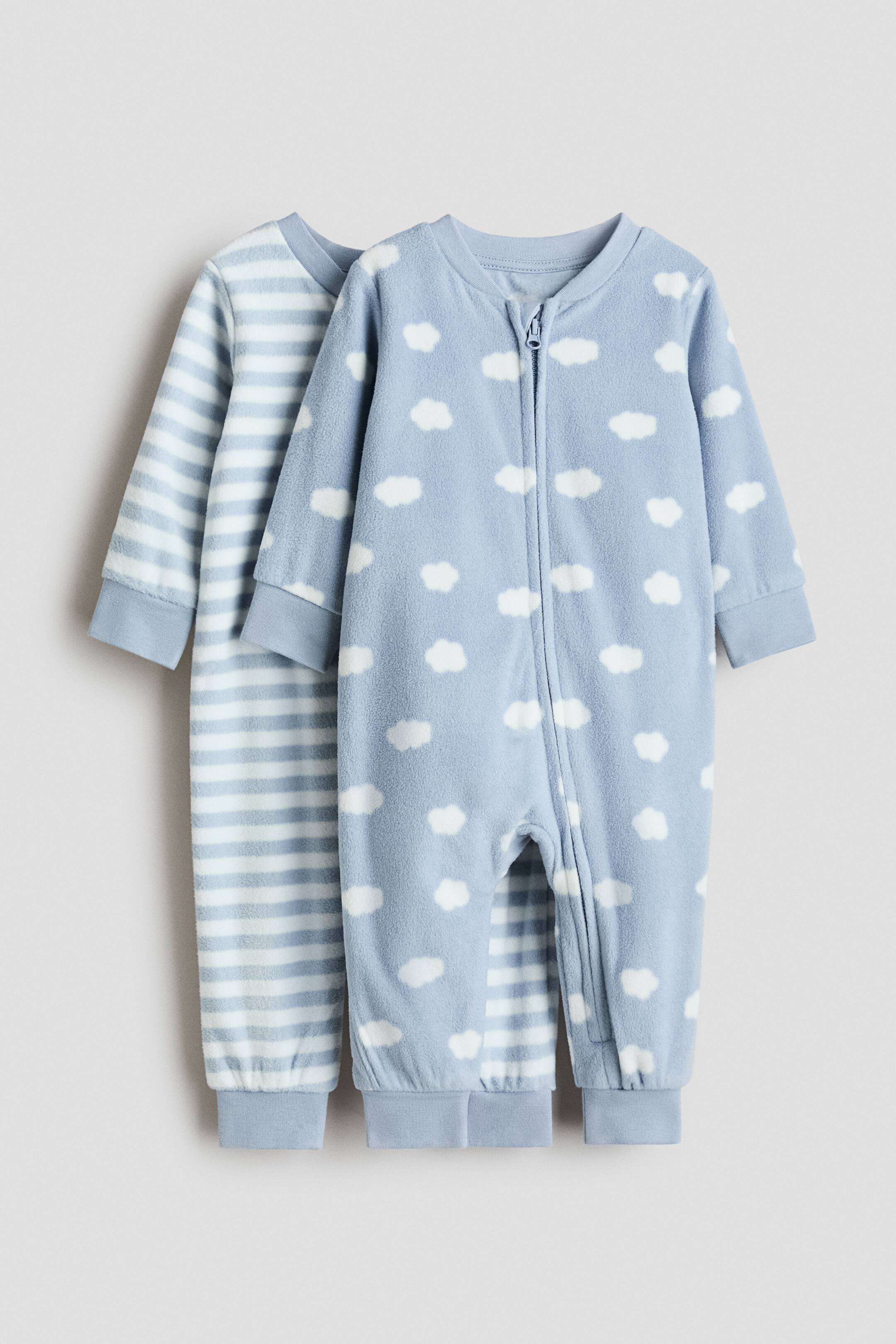 View larger image: 2-pack fleece sleepsuits - Light blue/Clouds - Kids | H&M 1