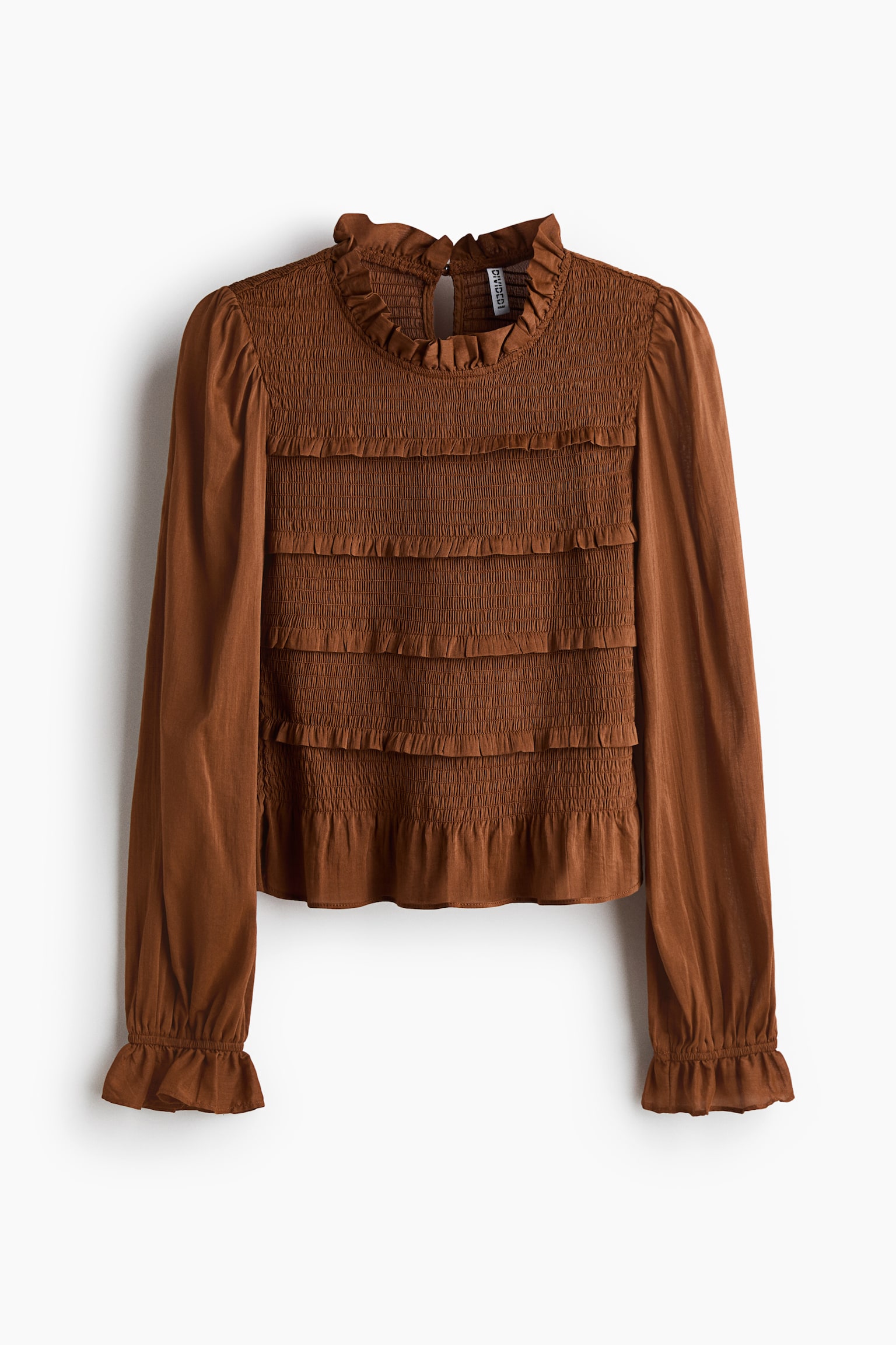 Smocked-bodice top - Brown/Light beige