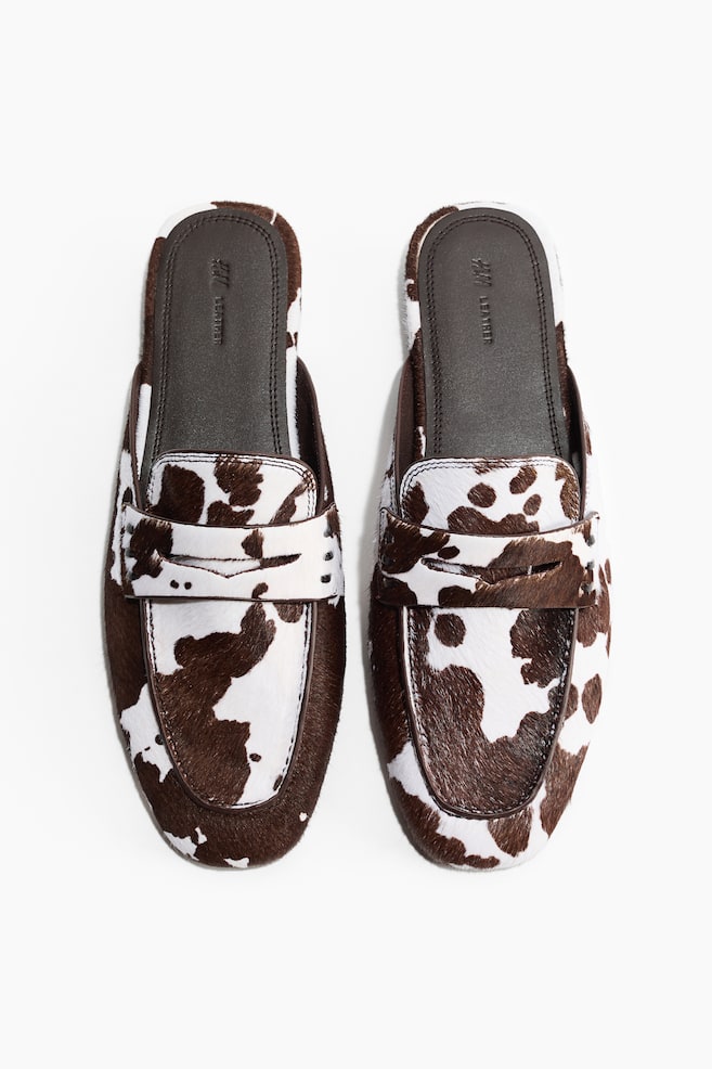 Mules mocassins en cuir - Marron/imprimé peau de vache - 1