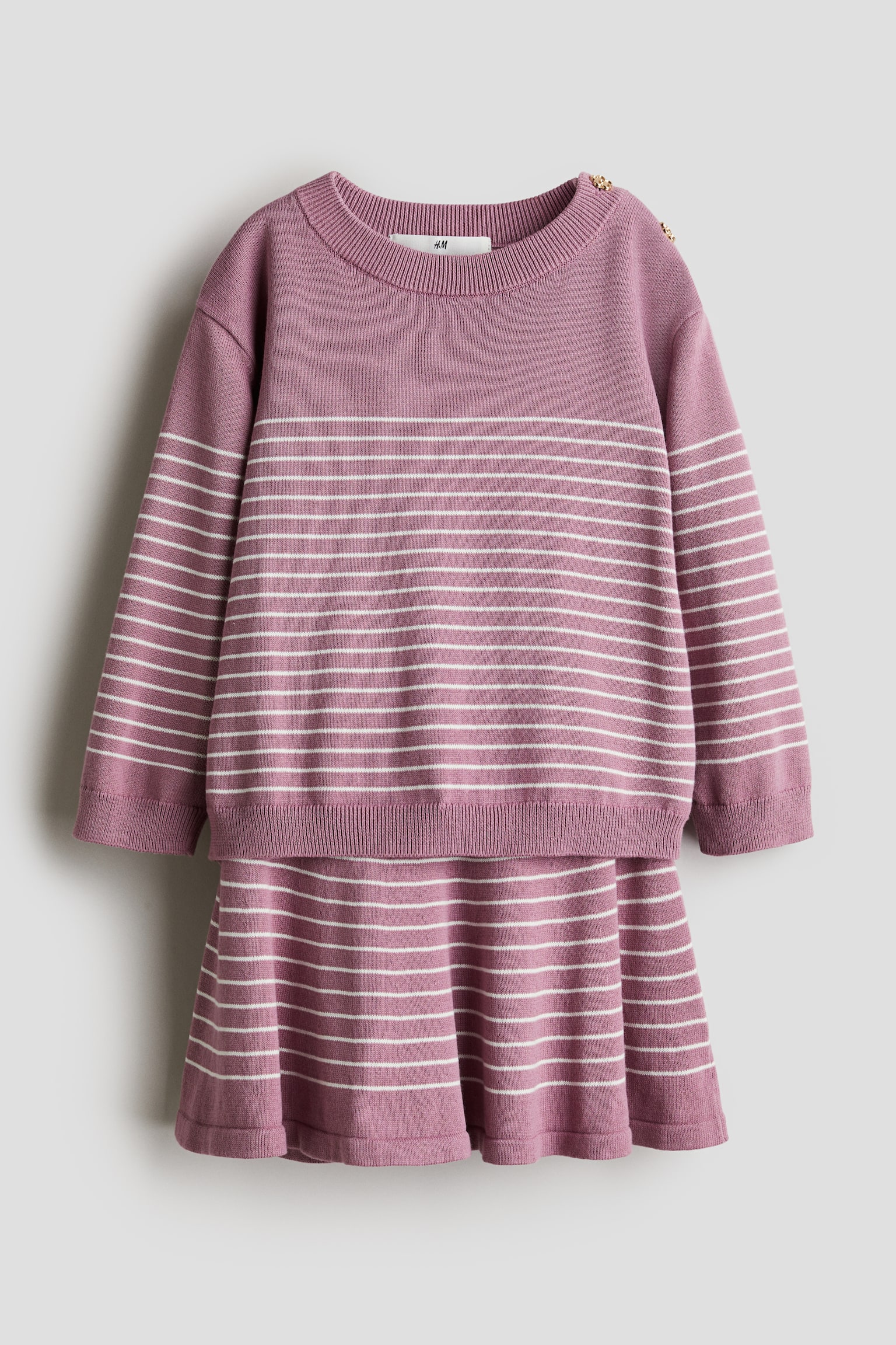 2-piece fine-knit cotton set - Dusty pink/Stripes/White/Hearts - 1