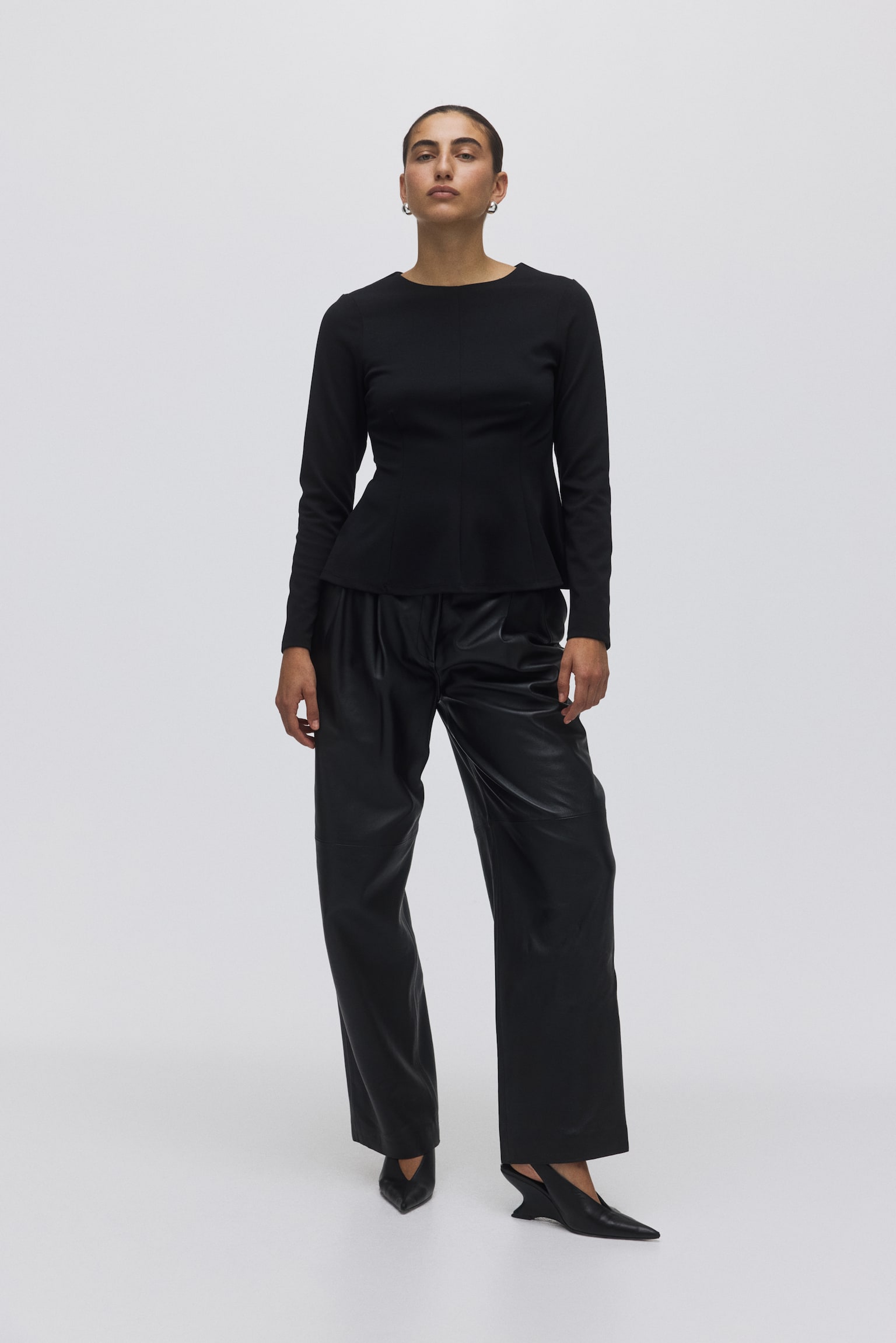 Jersey peplum top - Black/Red/Dark grey - 4