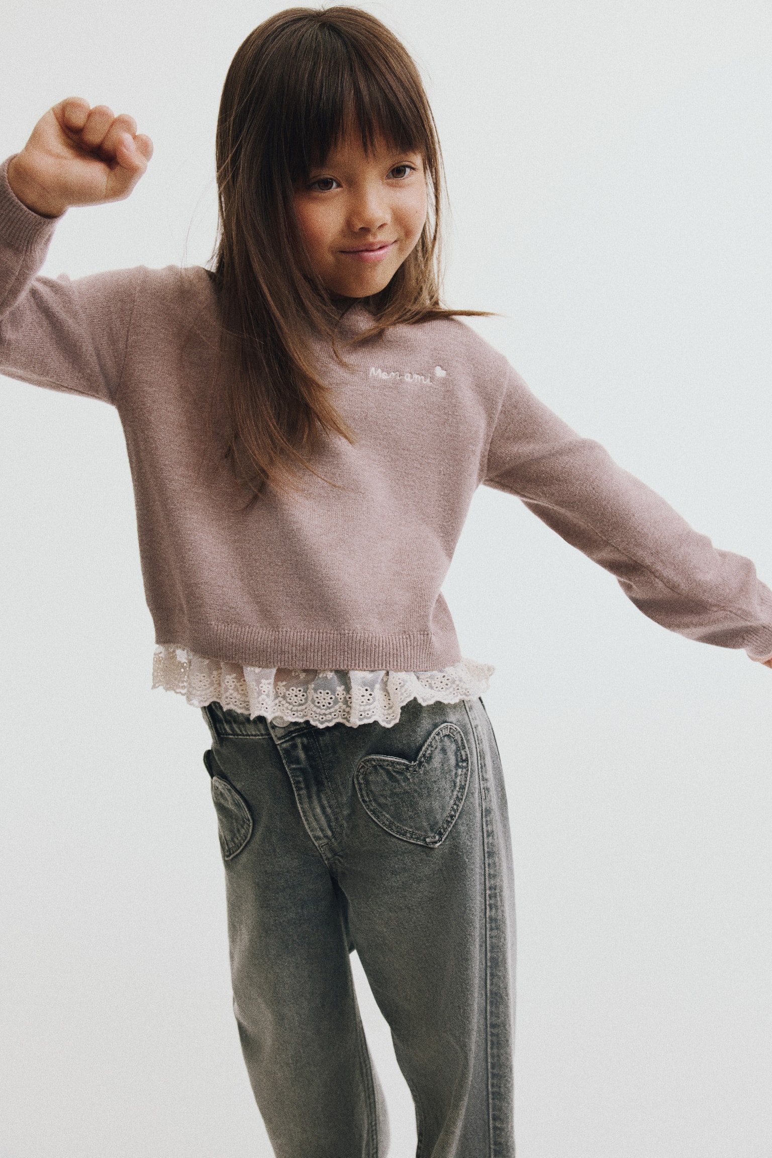 Детский свитер H&M Sweater with Eyelet-Embroidered Trim, цвет: Светлый бежевый — фото 5