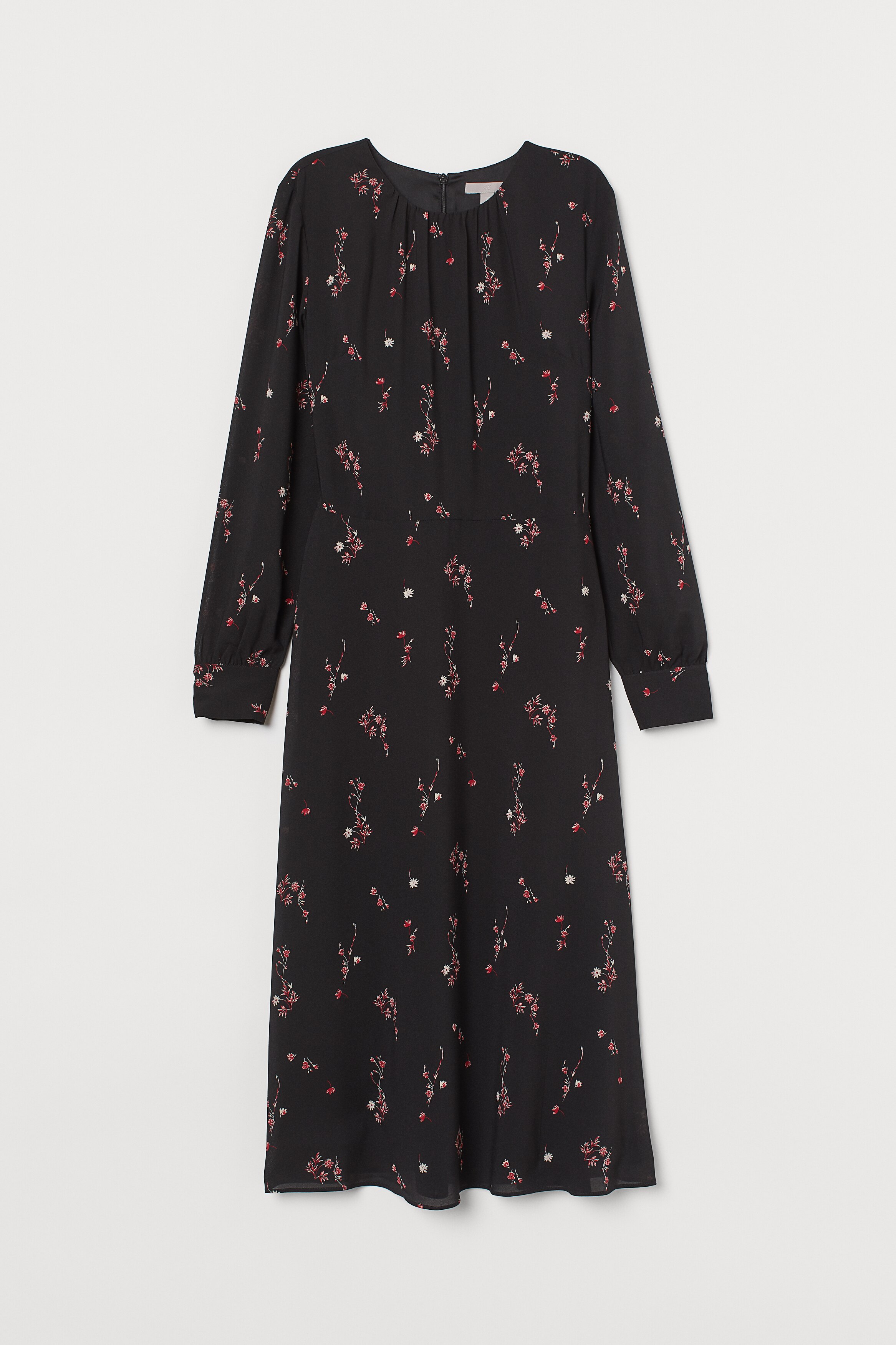 Ladies - Black/Floral Patterned dress - Size: 18  - H&M