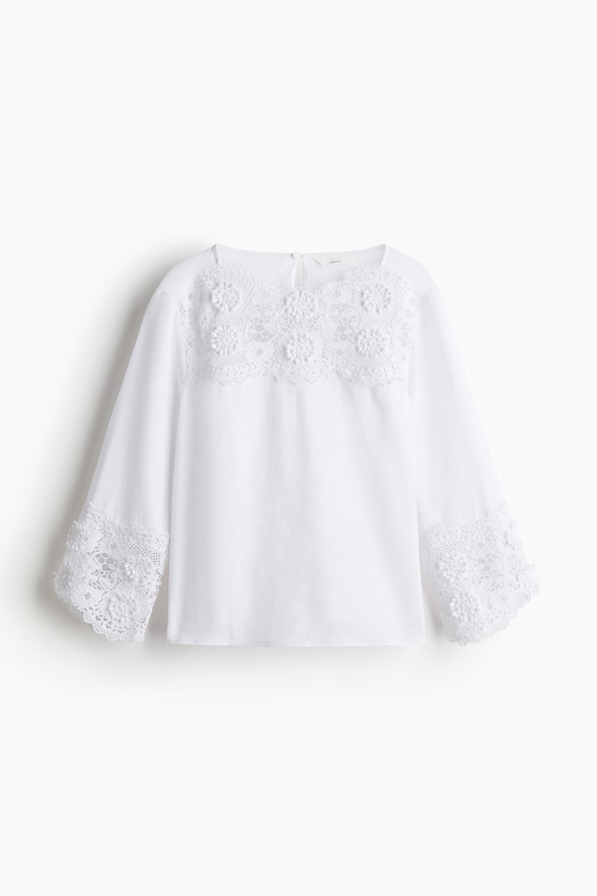 Embroidered linen-blend blouse - Blanco - 1