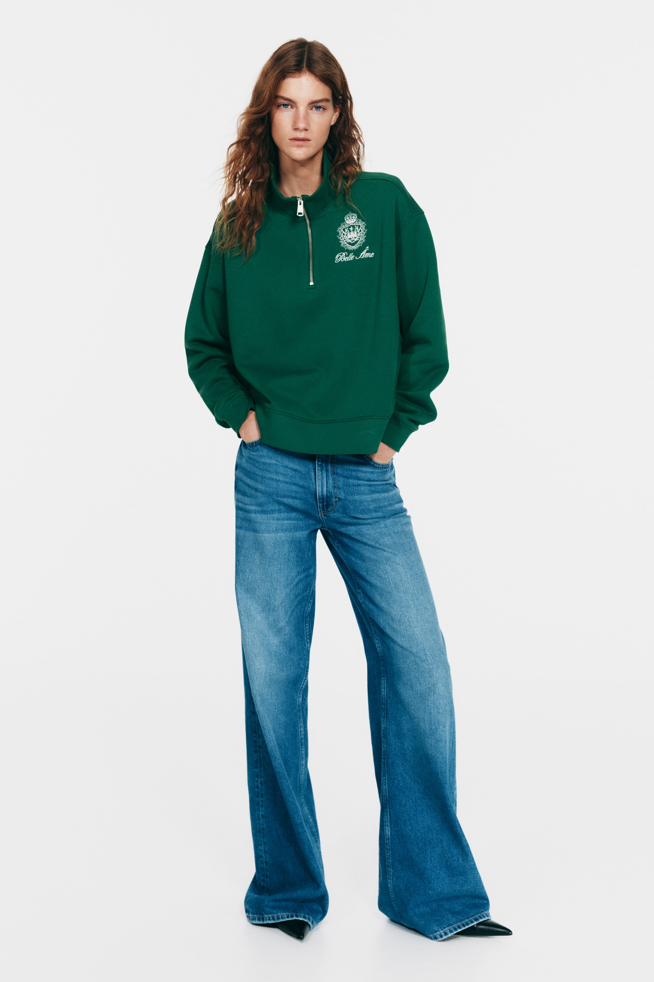 View larger image: Motif-detail zip-top sweatshirt - Dark green/Belle Âme - Ladies | H&M 3