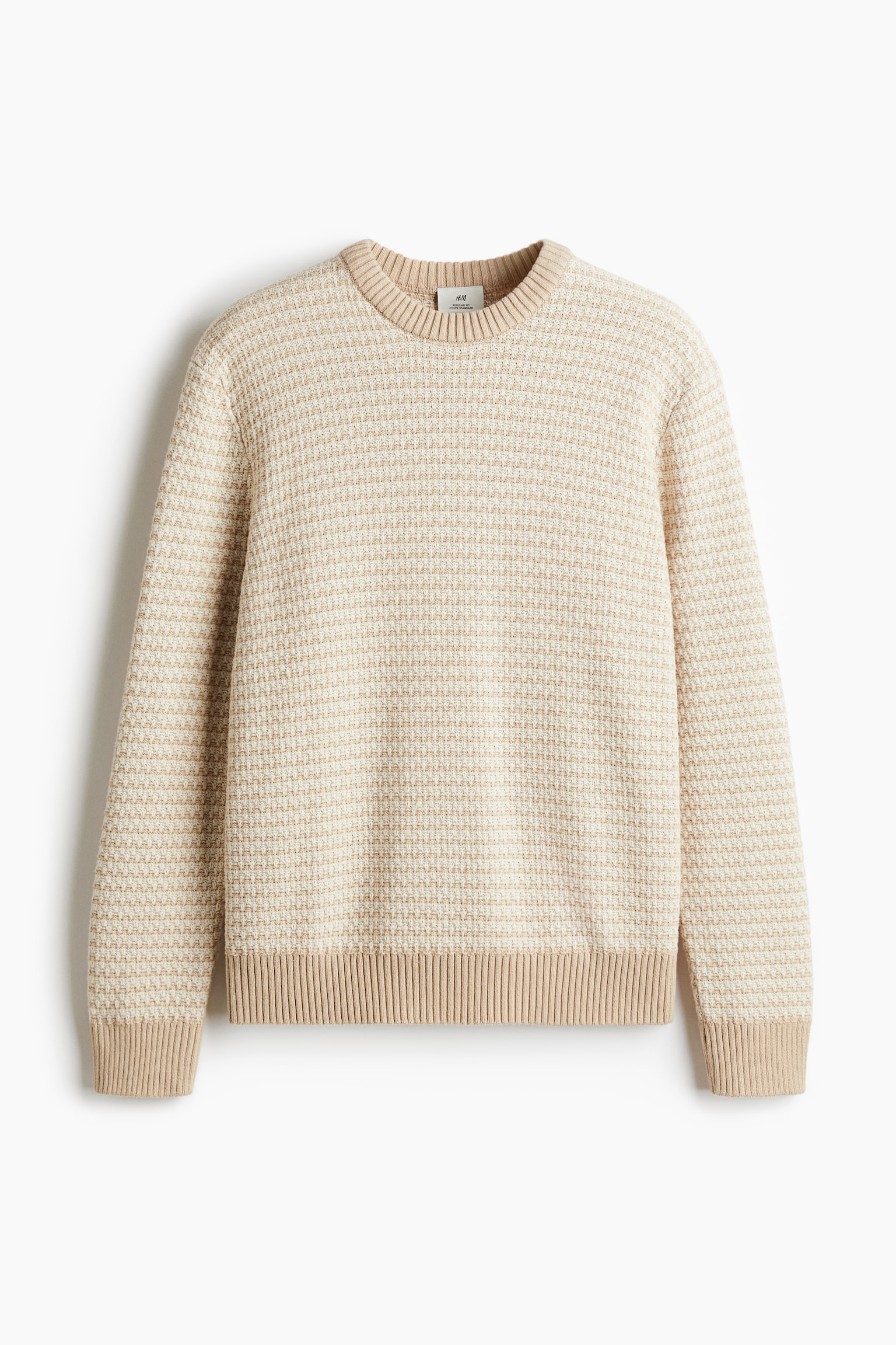 Regular Fit Textured-knit jumper - Beige/Navy blue - 1