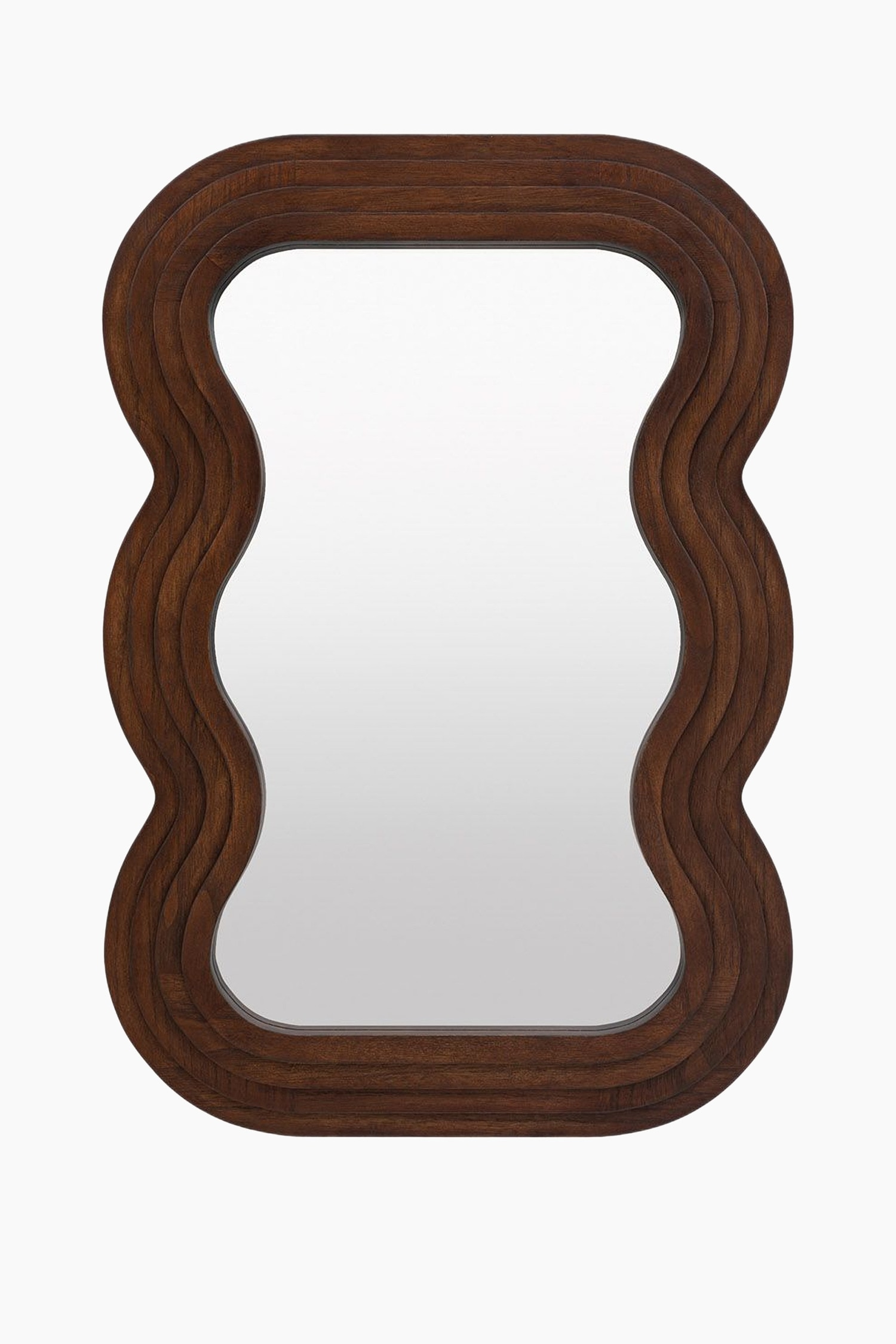 Small Wavy Wooden Mirror - Brown