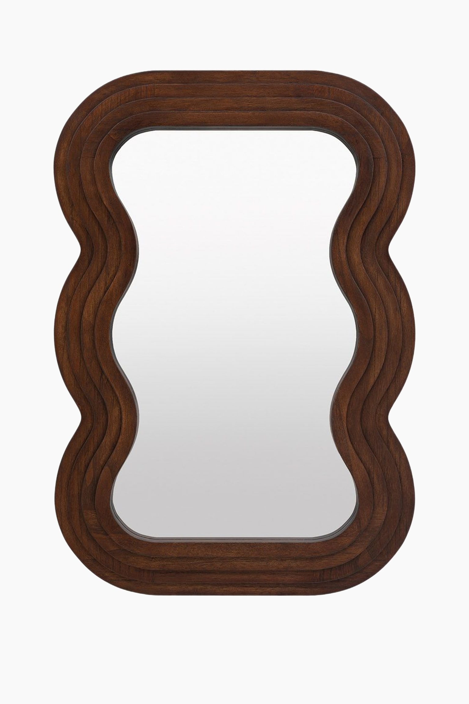 Small Wavy Wooden Mirror-Brown - 2
