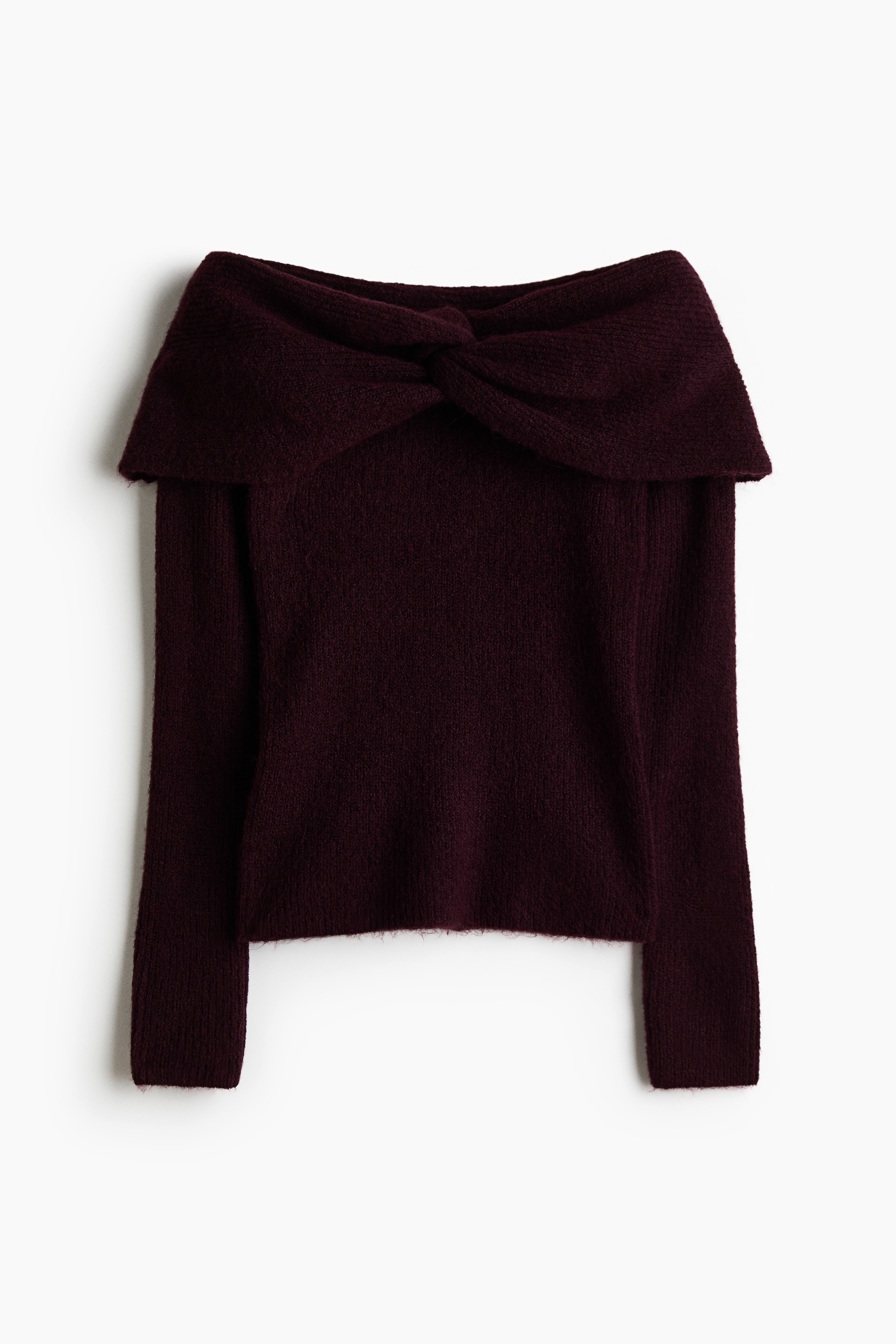 Off-the-Shoulder Sweater - Burgundy/Gray melange/White/Black