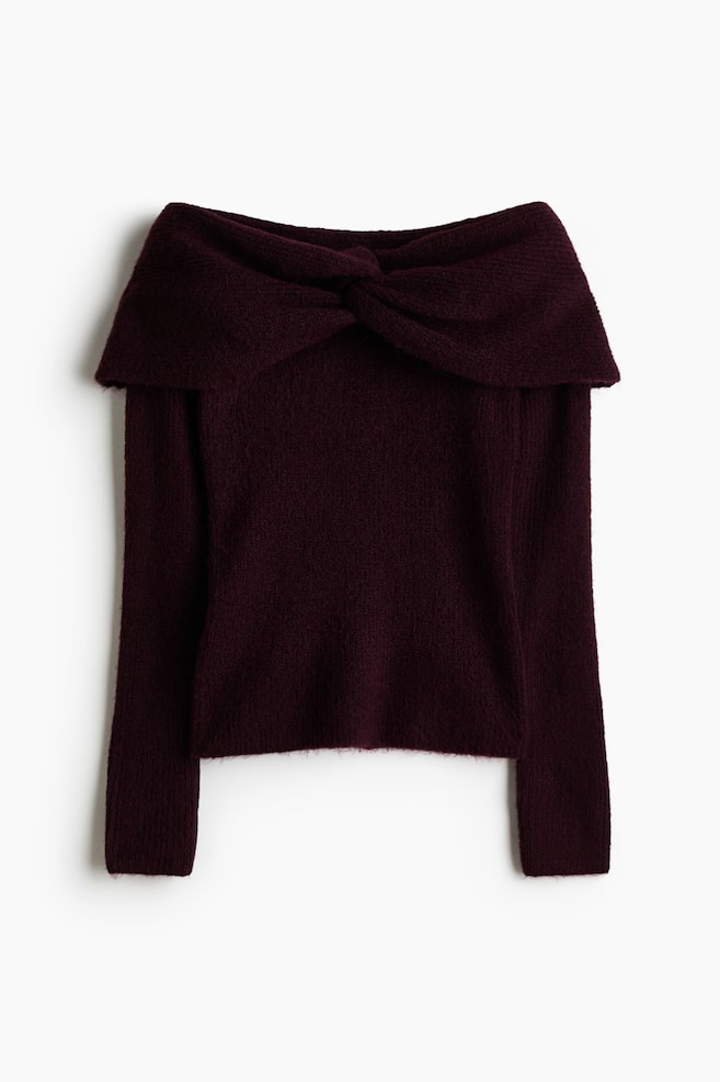Schulterfreier Pullover - Weinrot/Graumeliert/Weiß/Schwarz - 1