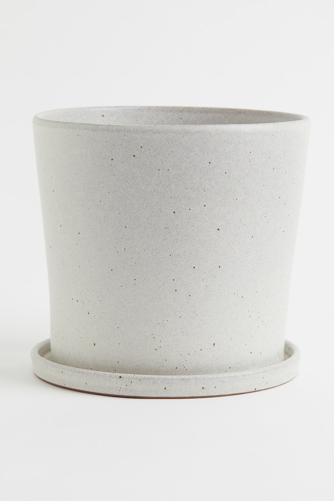 Large plant pot and saucer - White/Speckled/Black/Brown - 1