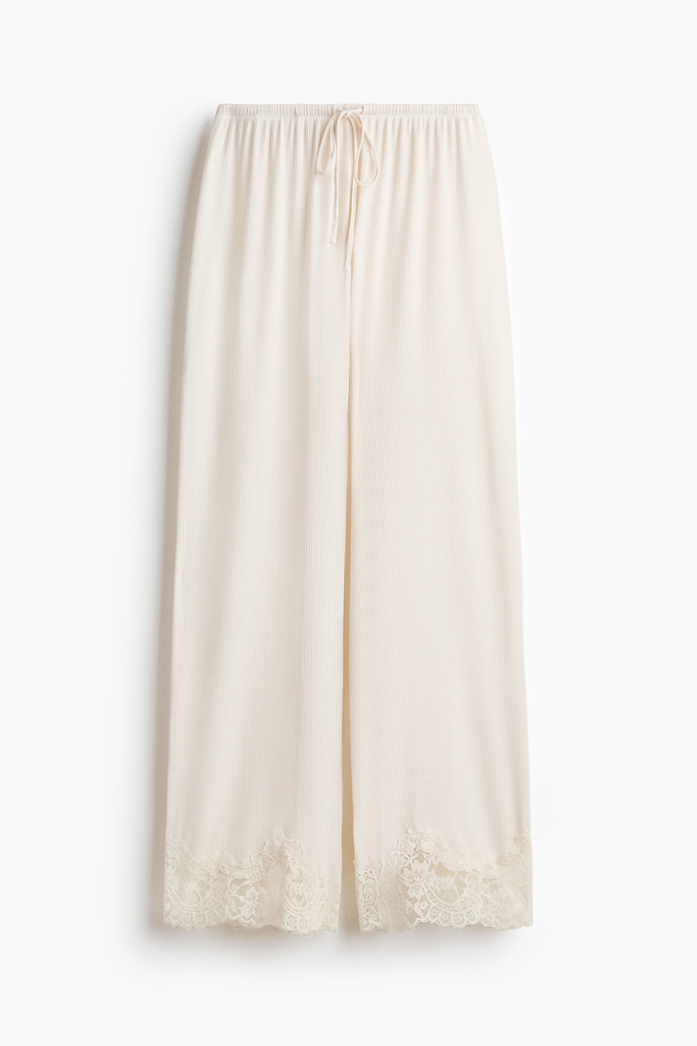 Pantalón de pijama en mezcla de viscosa con encaje - Crema/Negro