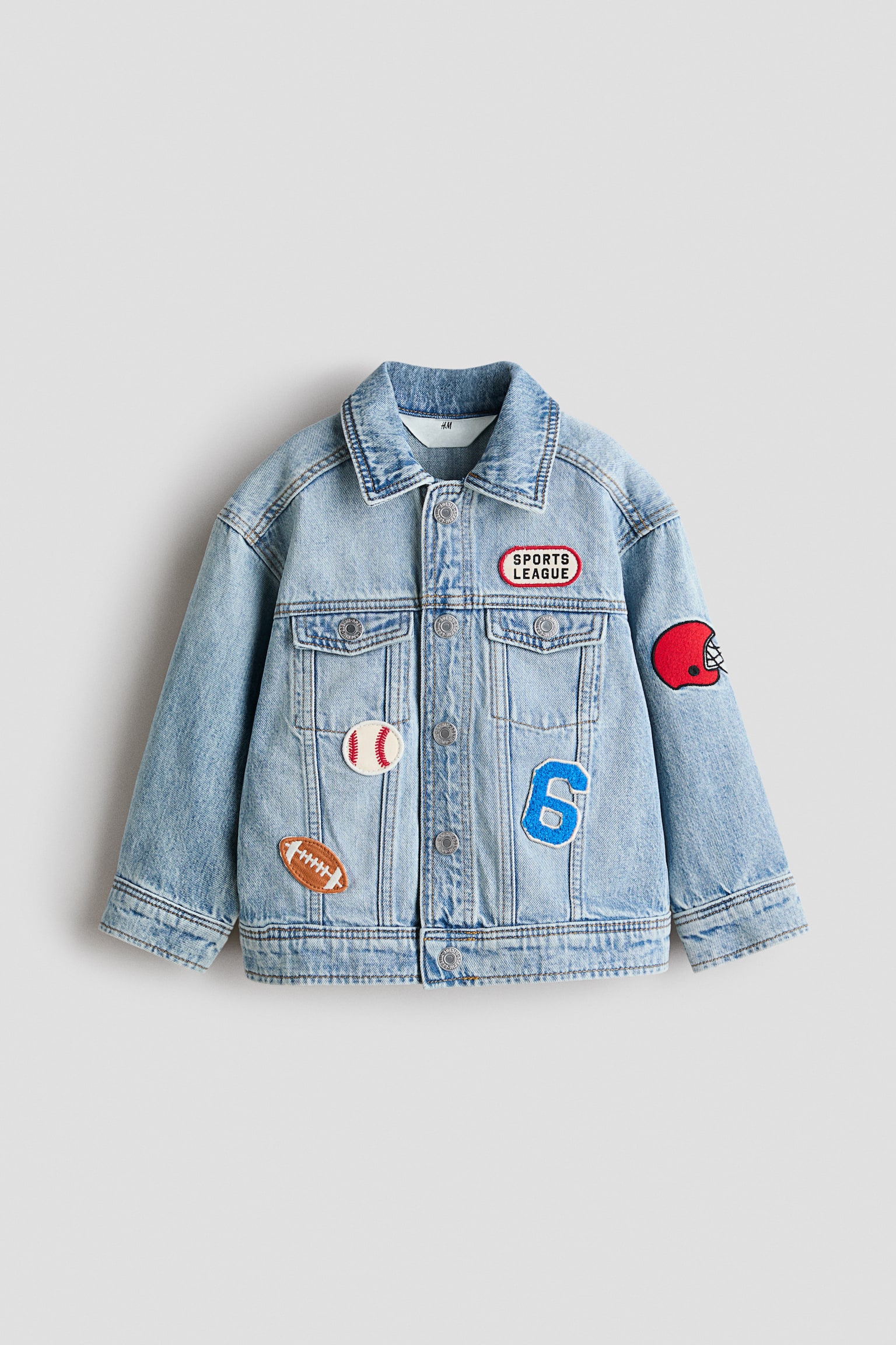 Motif-Detail Denim Jacket - Light denim blue/Sports League