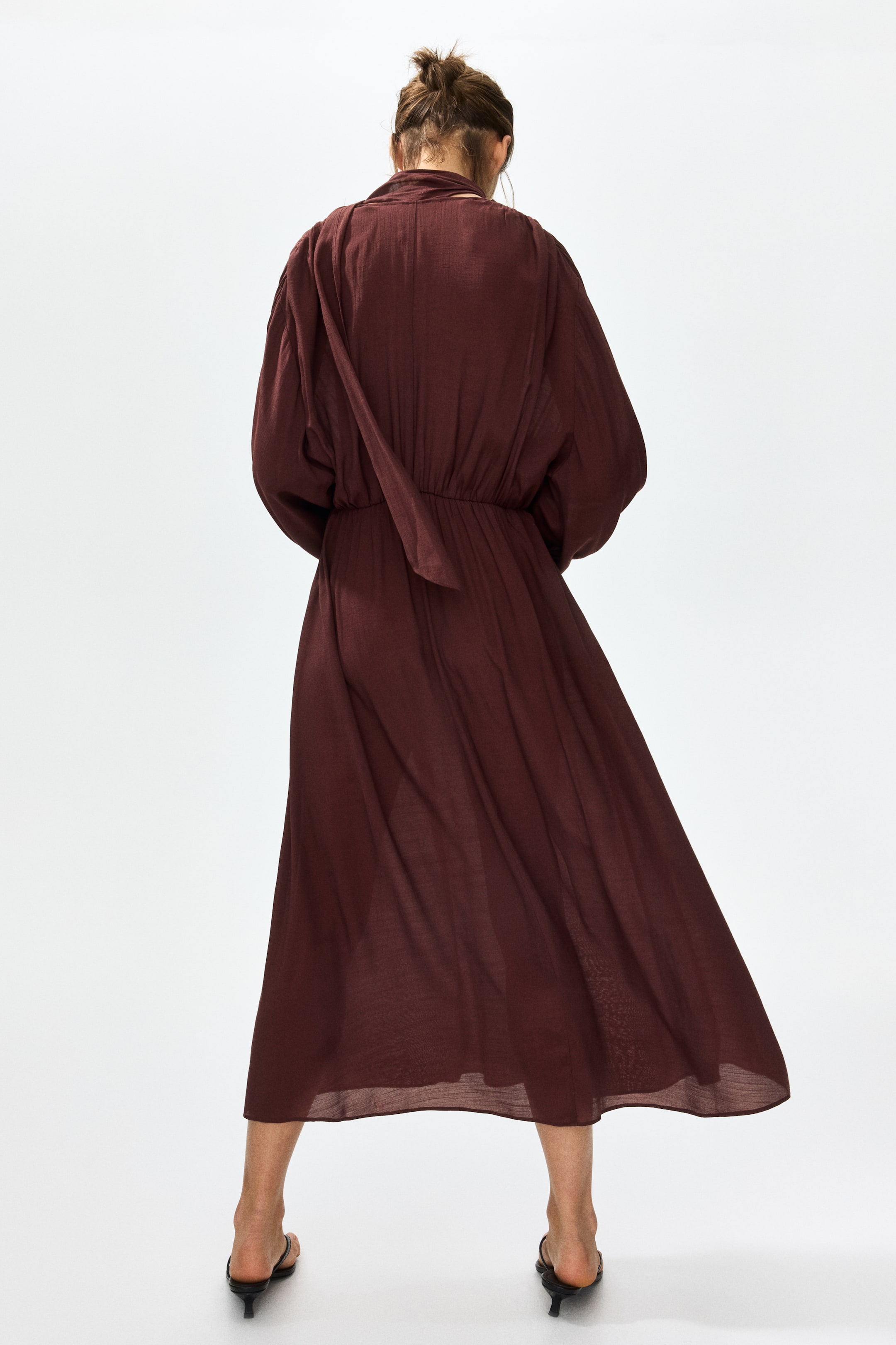 Scarf-Detail Balloon-Sleeved Dress