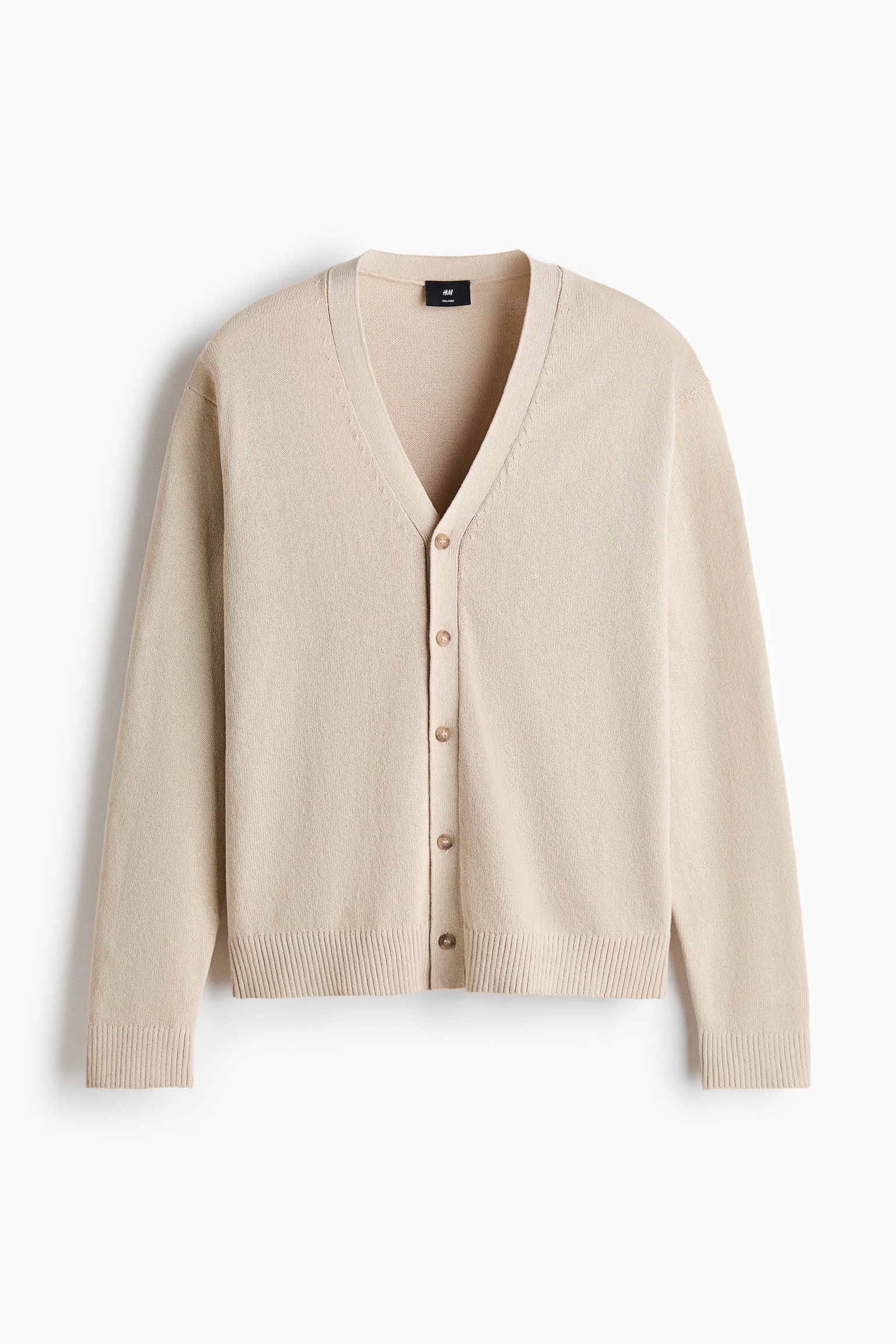 Relaxed Fit Cardigan - Beige/Dark brown - 2