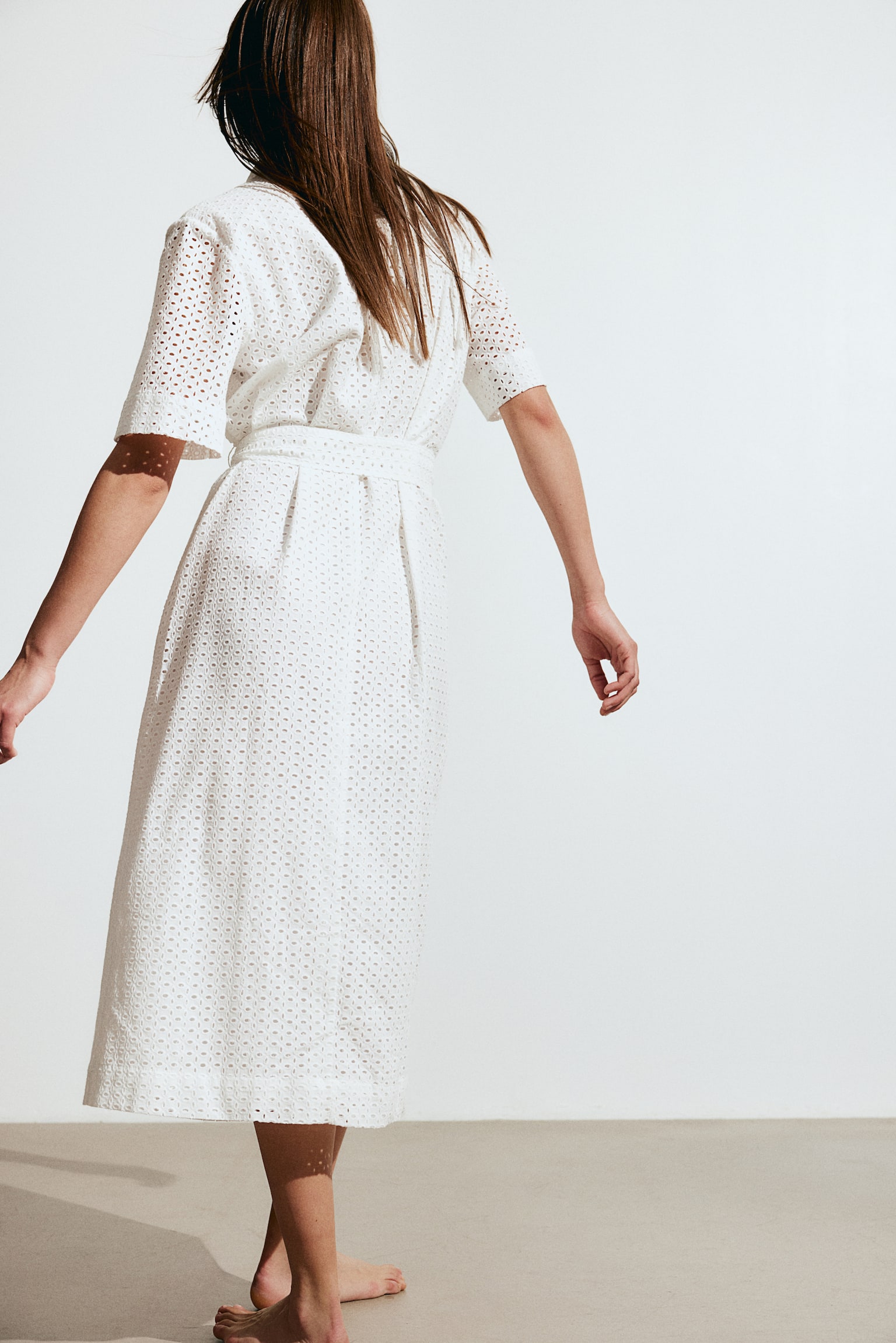 Broderie anglaise shirt dress - White/Navy blue - 5