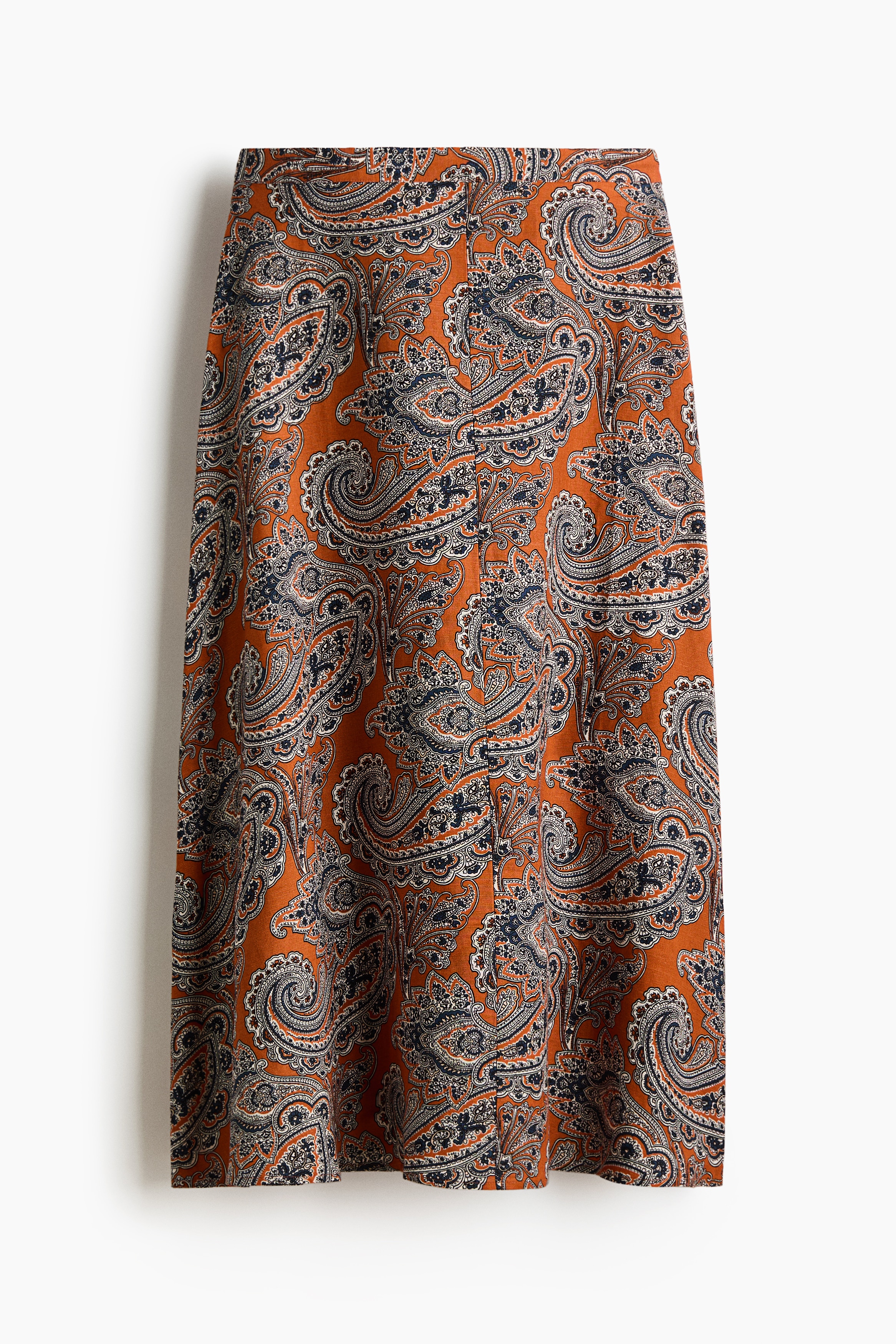 Linen-blend skirt - Dark orange/Paisley pattern