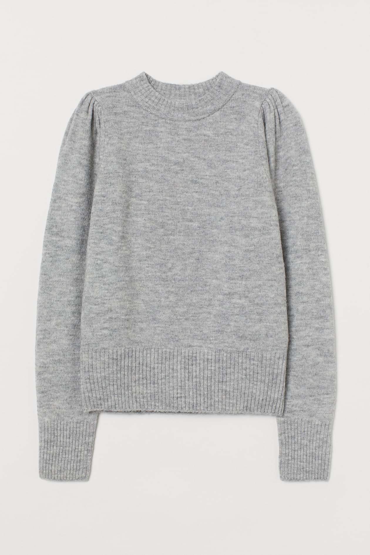 Fine-knit Sweater - Round Neck - Long sleeve - Light gray melange ...