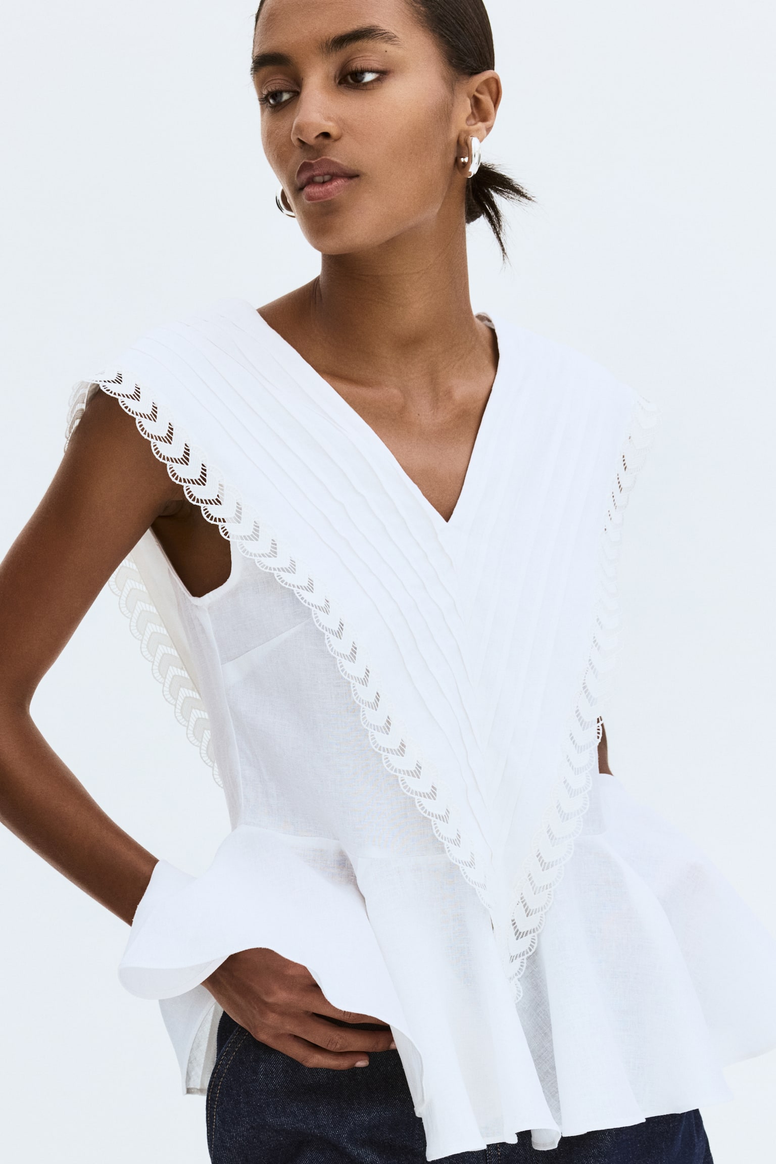 Áo peplum linen pha - Màu trắng - 2