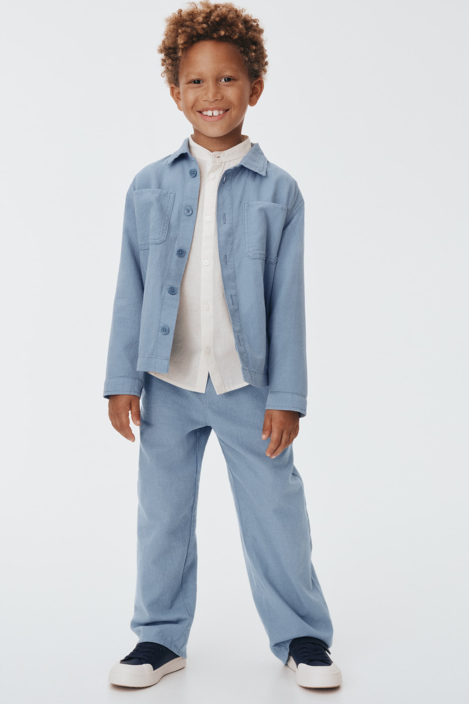 Linen-blend shacket - Light dusty blue/Light brown - 4