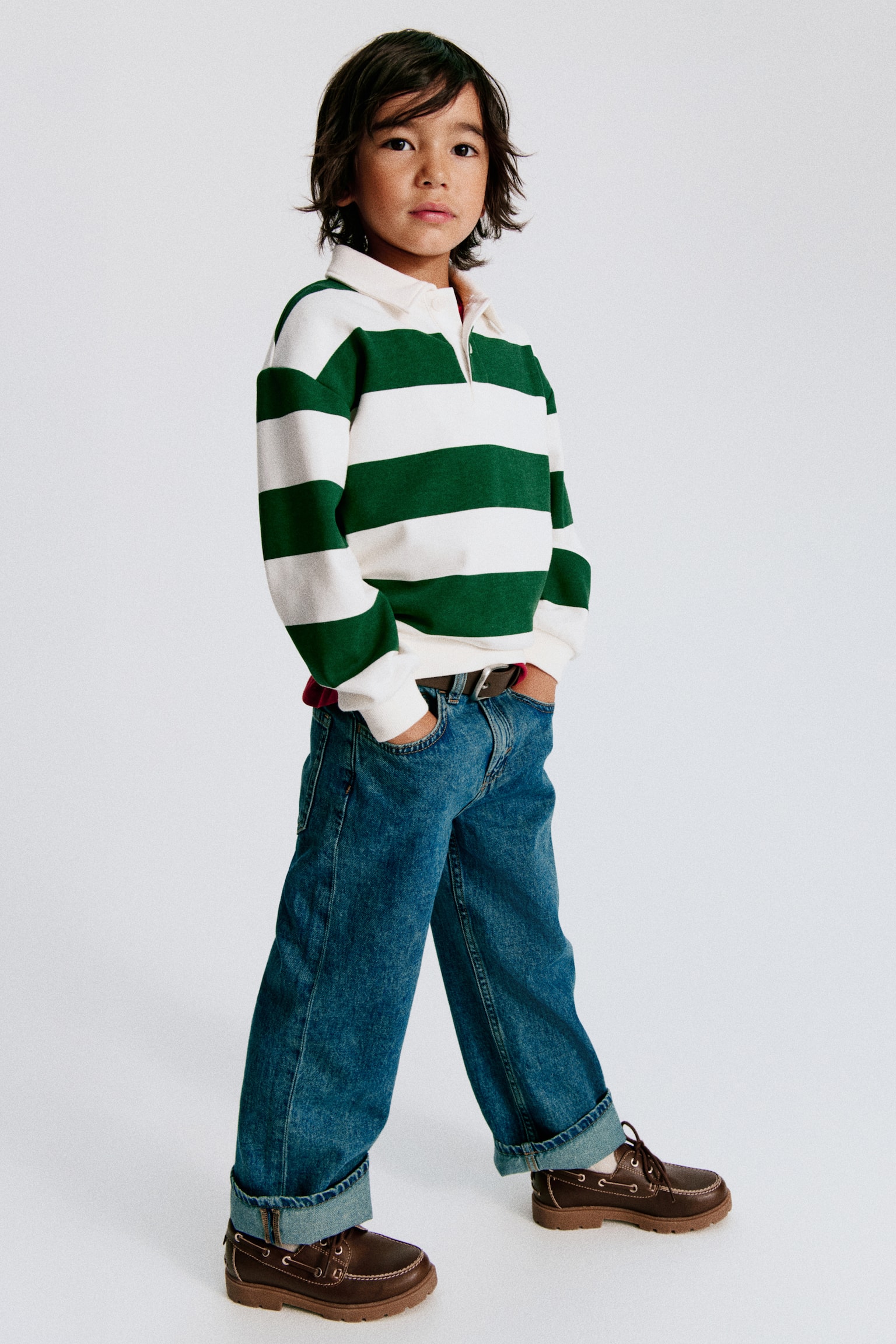 Cotton Rugby Shirt - Dark green/striped/Burgundy/striped - 1