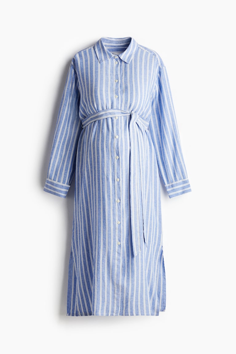 MAMA Linen-Blend Shirt Dress - Blue/white striped