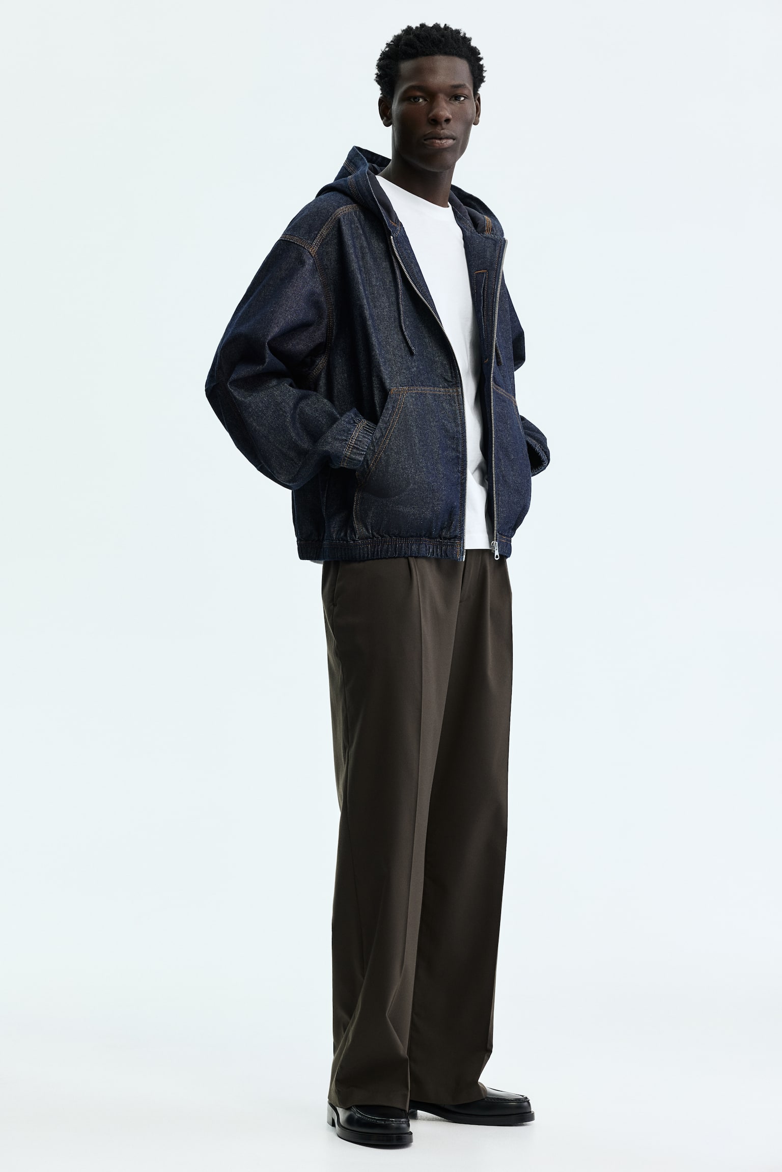 Hooded workwear jacket - Dark denim blue/Dark grey/Beige - 1