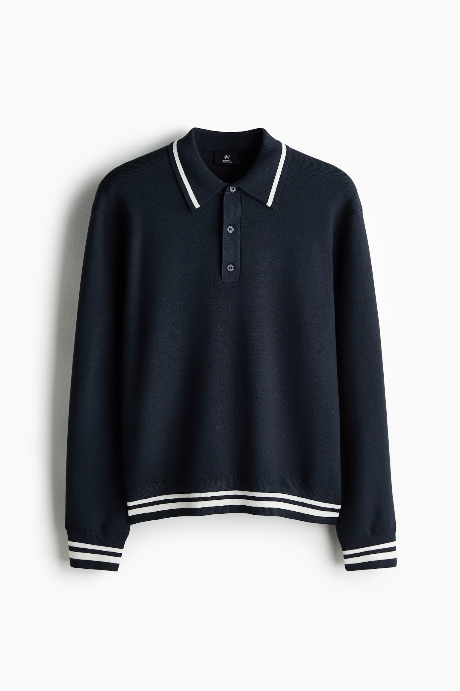 Loose Fit Fine-knit polo shirt - Navy blue - 1