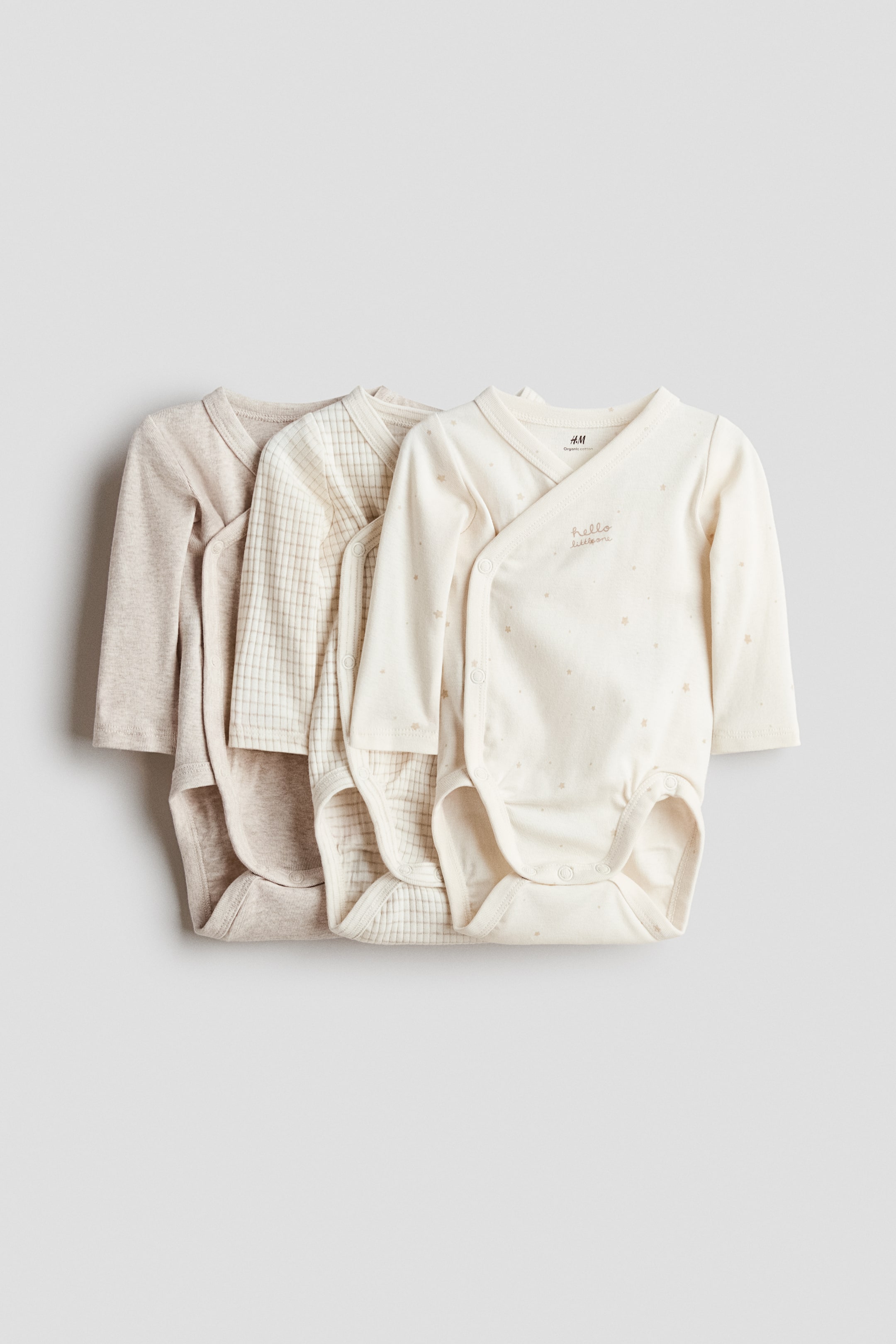View larger image: 3-pack wrapover bodysuits - Cream/Stars - Kids | H&M 1