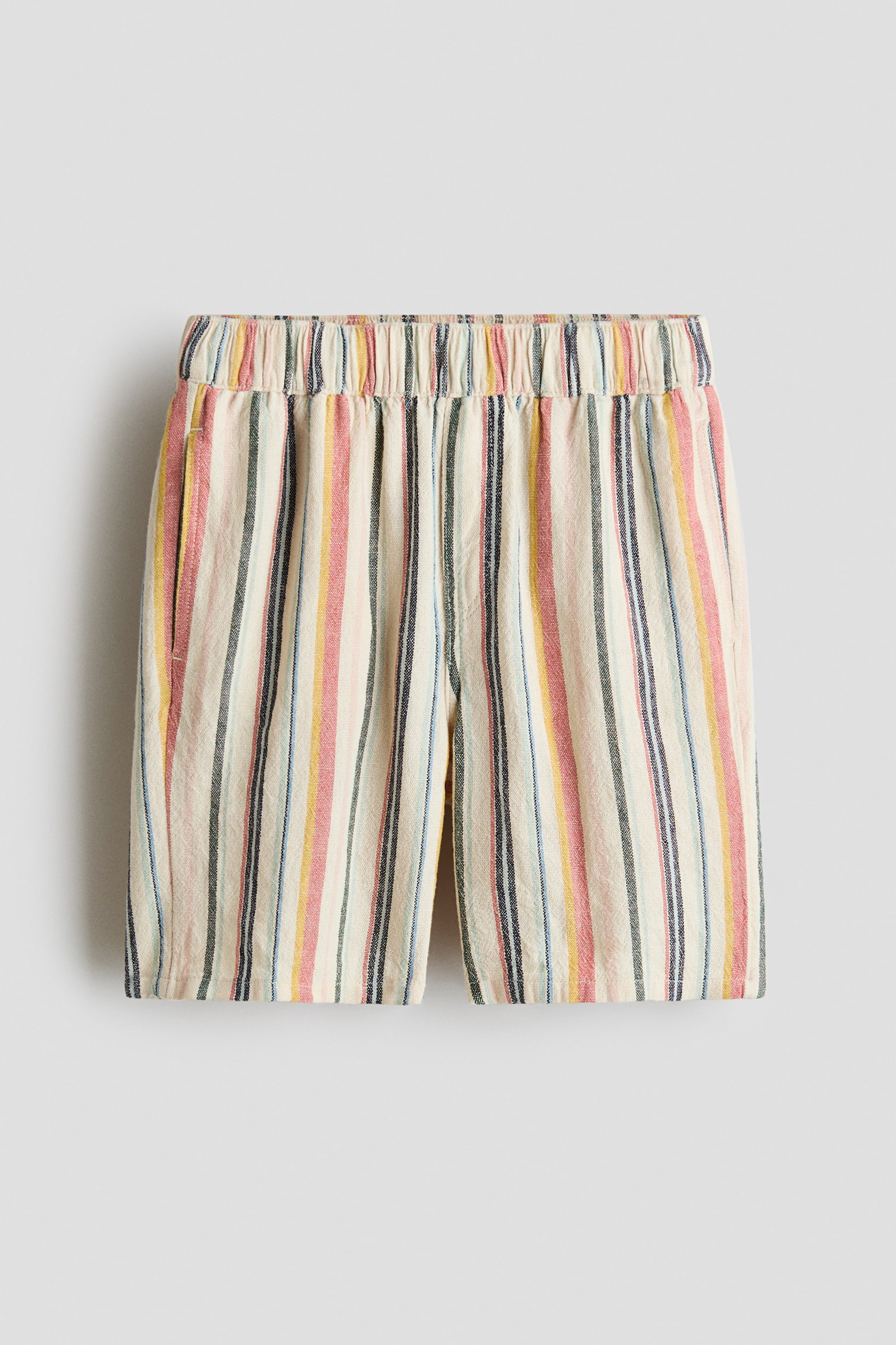 Linen-blend shorts - Light beige/Striped