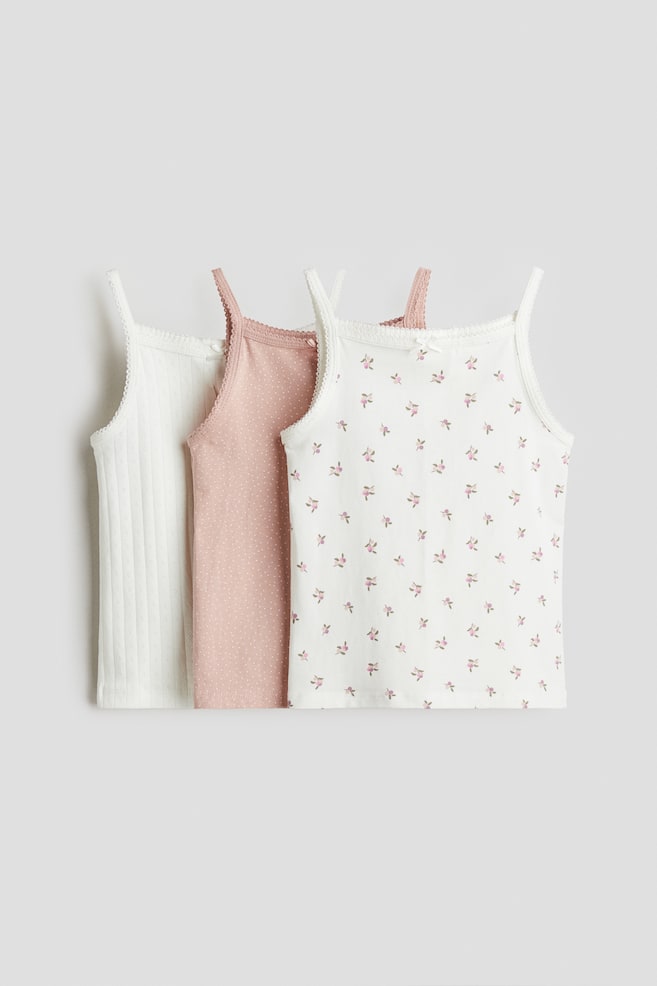 3-pack Cotton Tank Tops - White/berries/Light yellow/lemons/Light pink/light beige melange/Light pink/patterned - 1