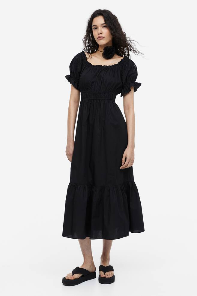 Off-the-shoulder cotton dress - Black/Yellow/White - 8