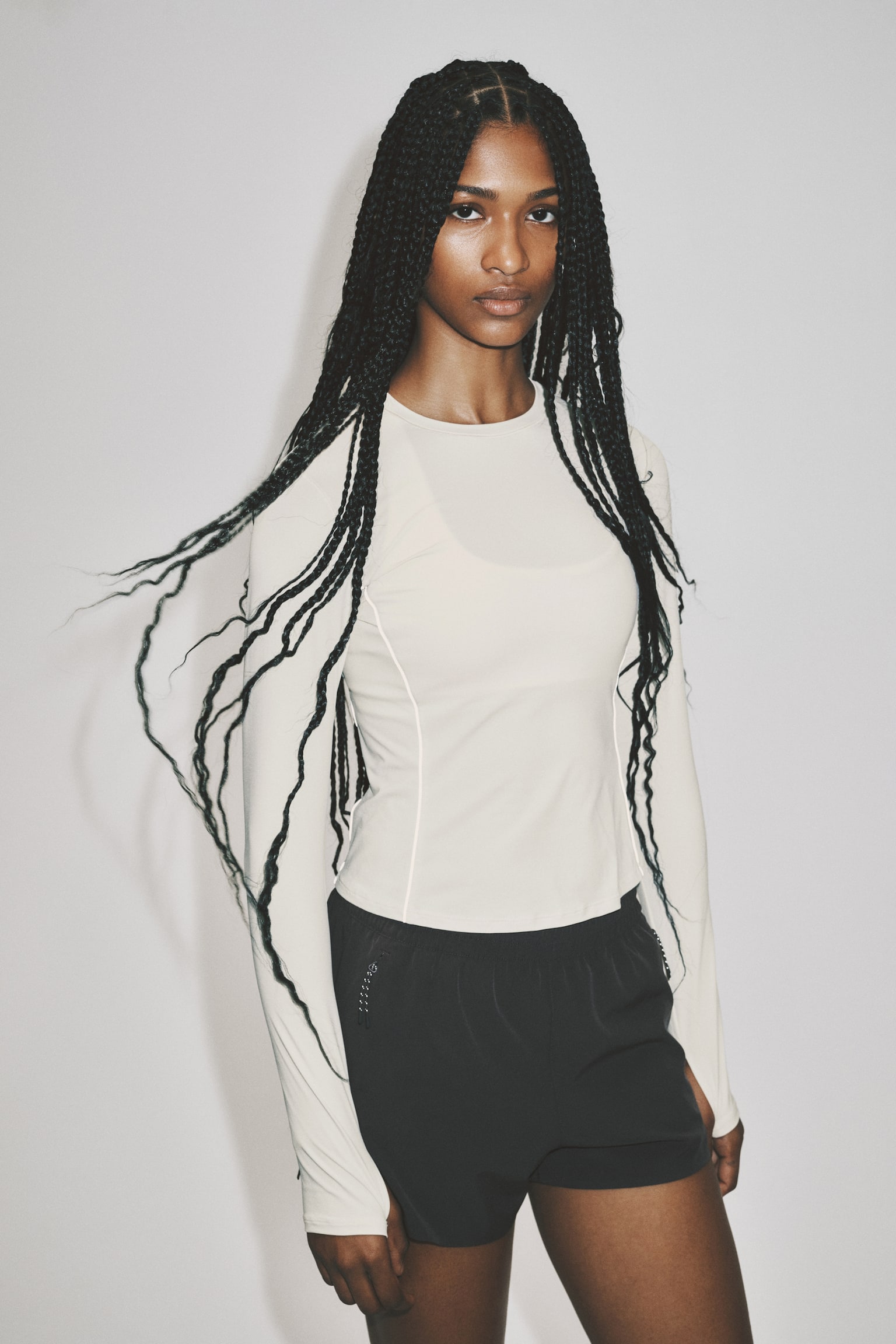 Slim-Fit Reflective Sports Top with DryMove™ - Ivory/Dark heather - 1