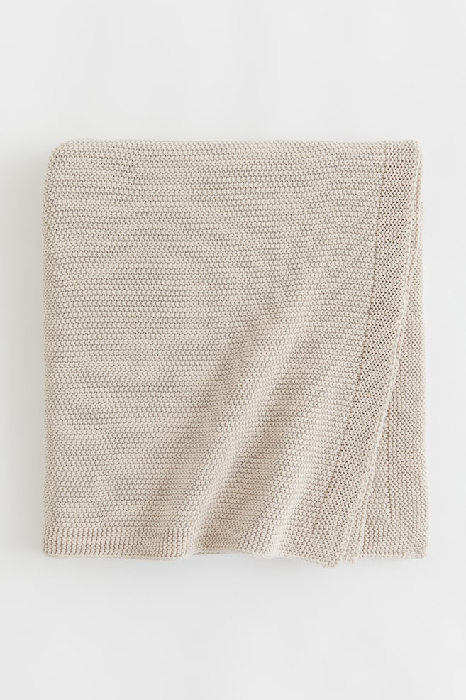 Moss-stitched cotton blanket - Light beige/White - 1