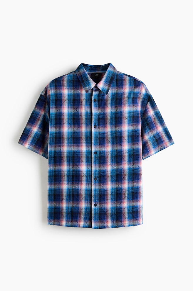 Loose Fit Short-sleeved cotton shirt - Dark blue/Checked - 1