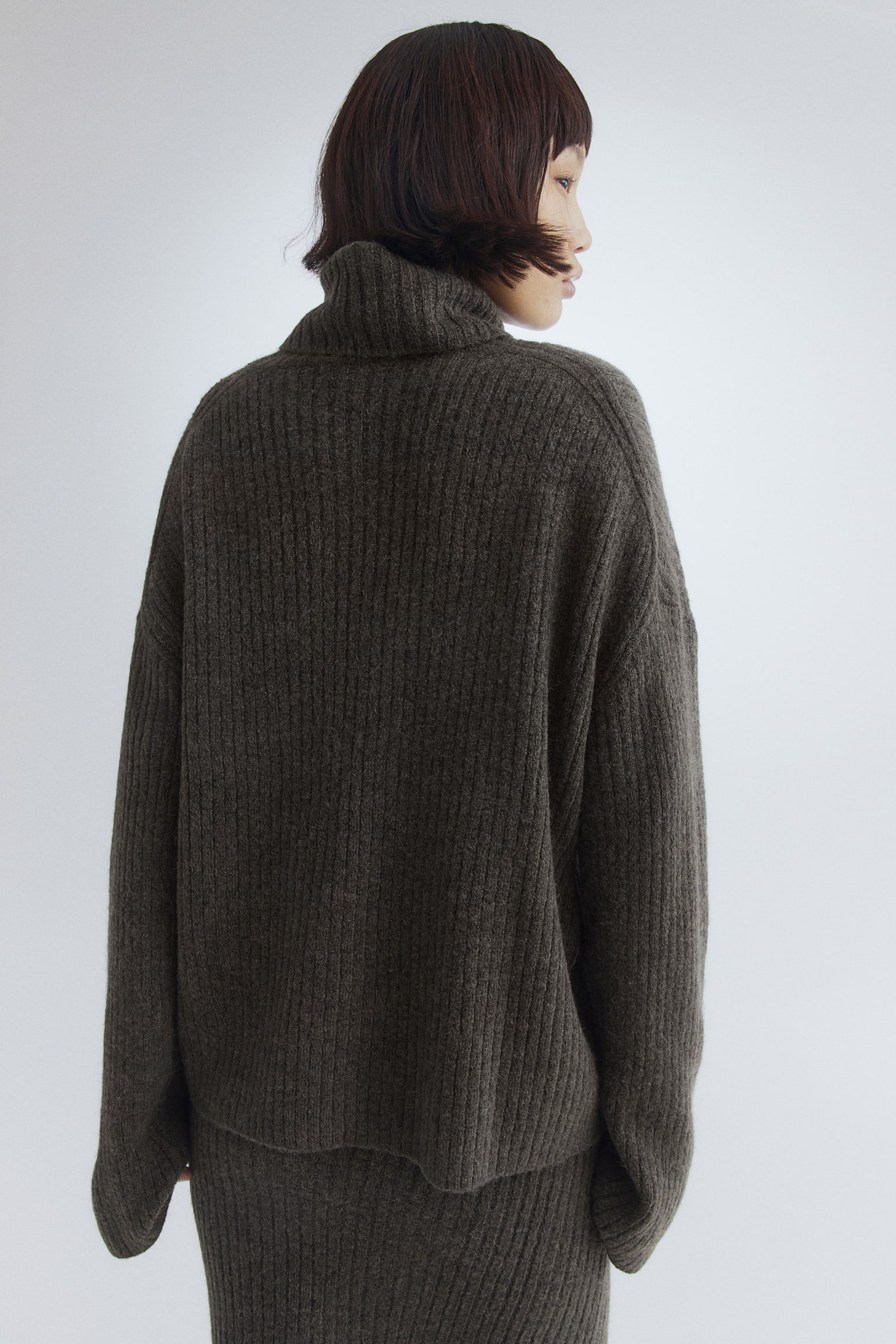 MAMA Rib-knit polo-neck jumper - Dark khaki green/Mole marl - 5