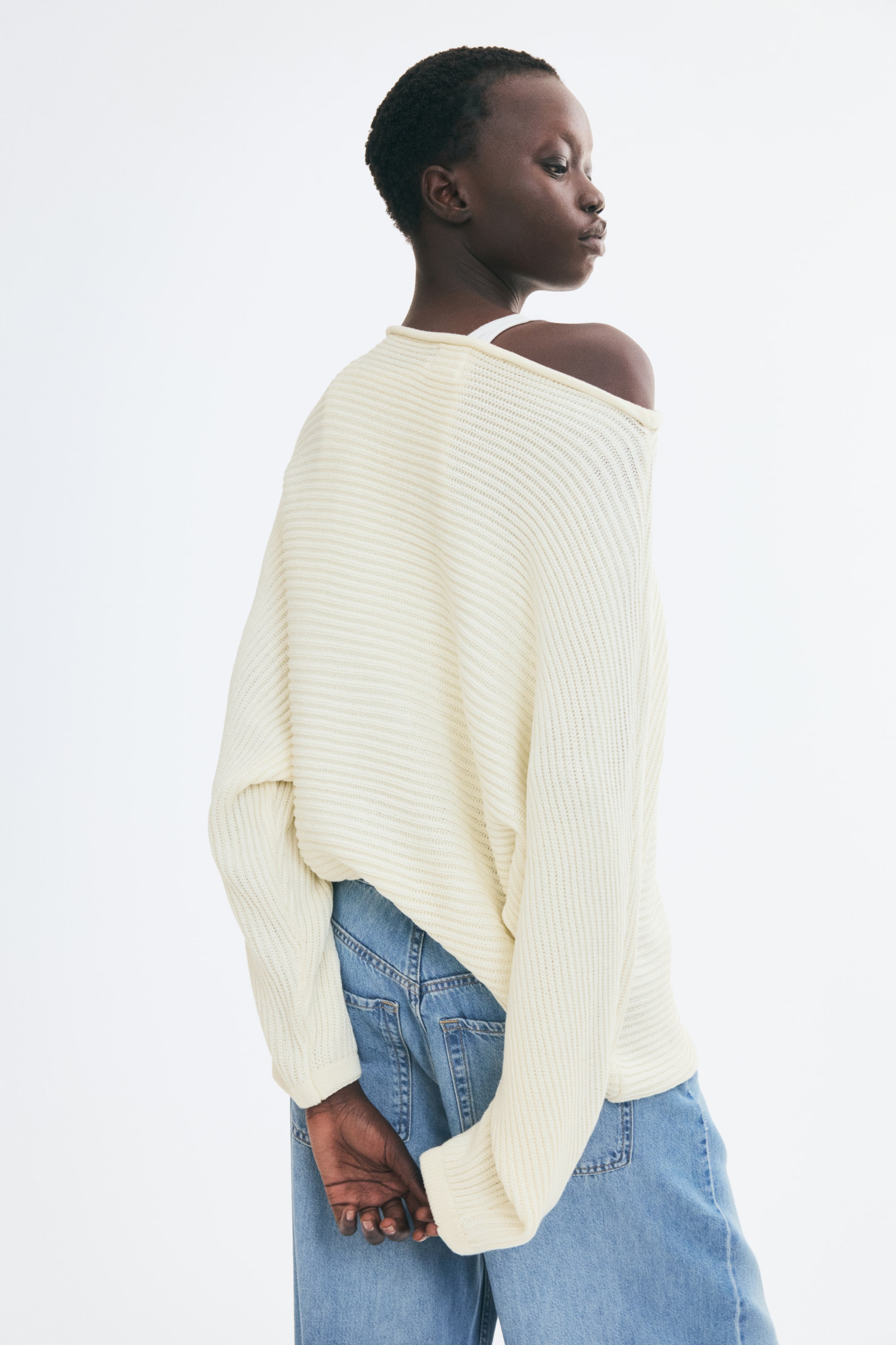 Boat-Neck Rib-Knit Sweater