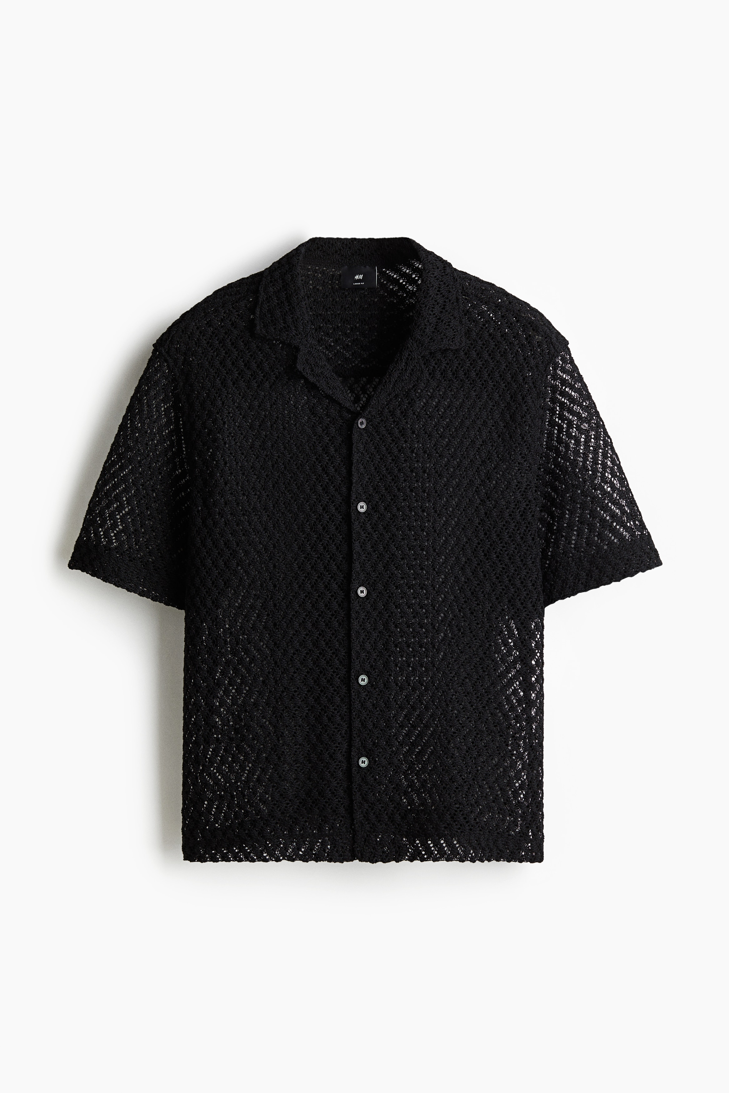 Chemise coupe ample à col cubain - Noir