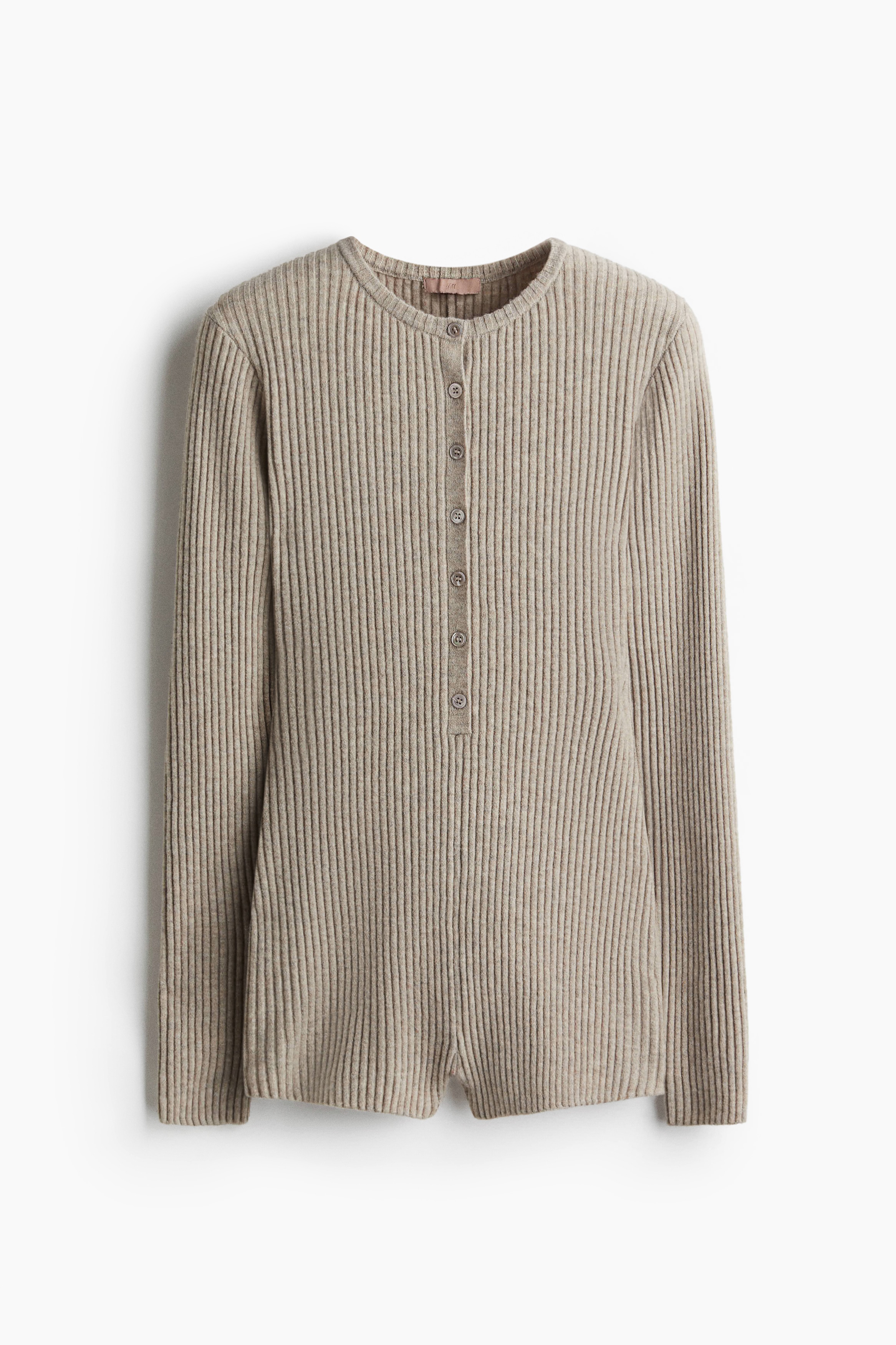 Rib-Knit Unitard - Beige melange