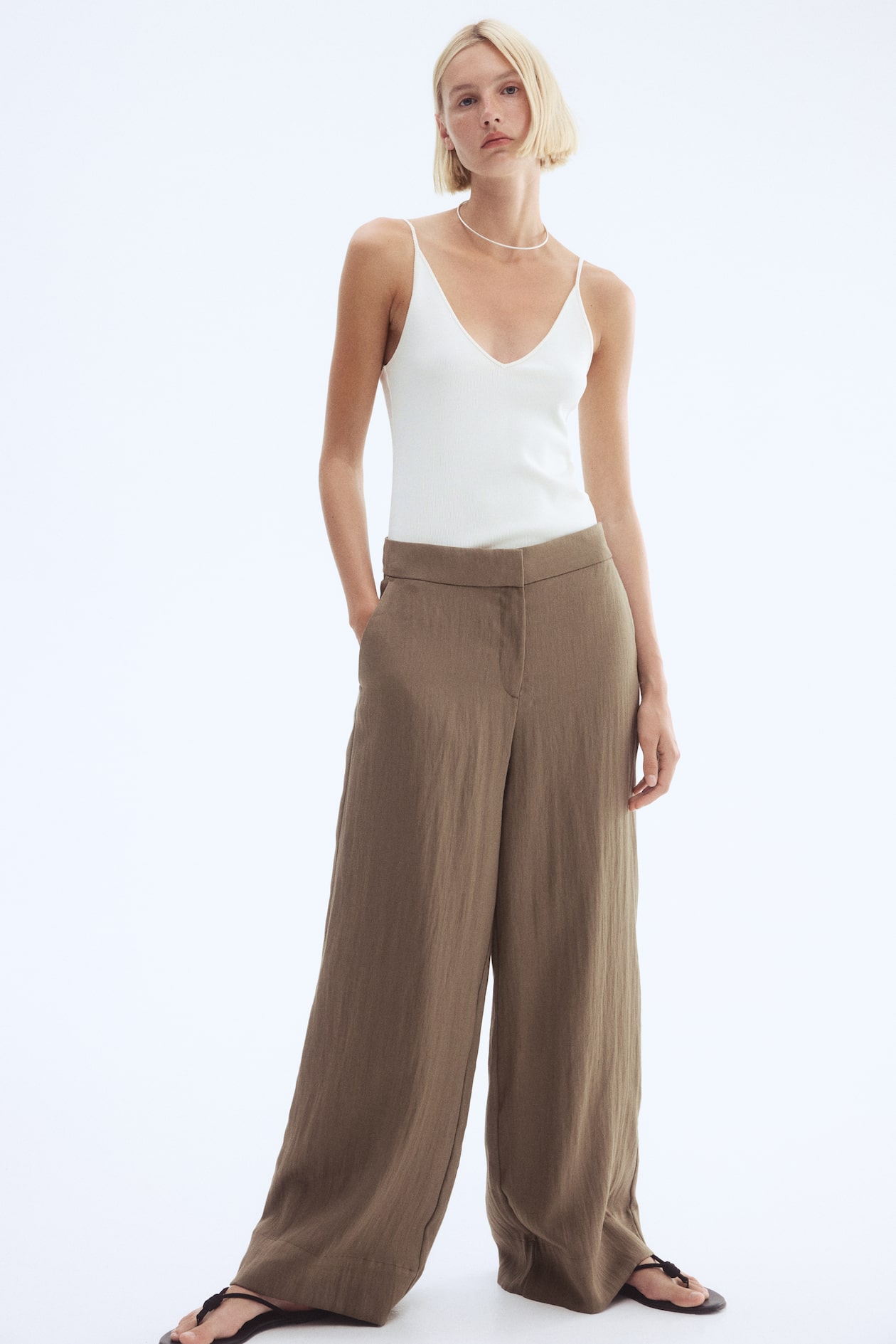 Wide-Leg Twill Pants