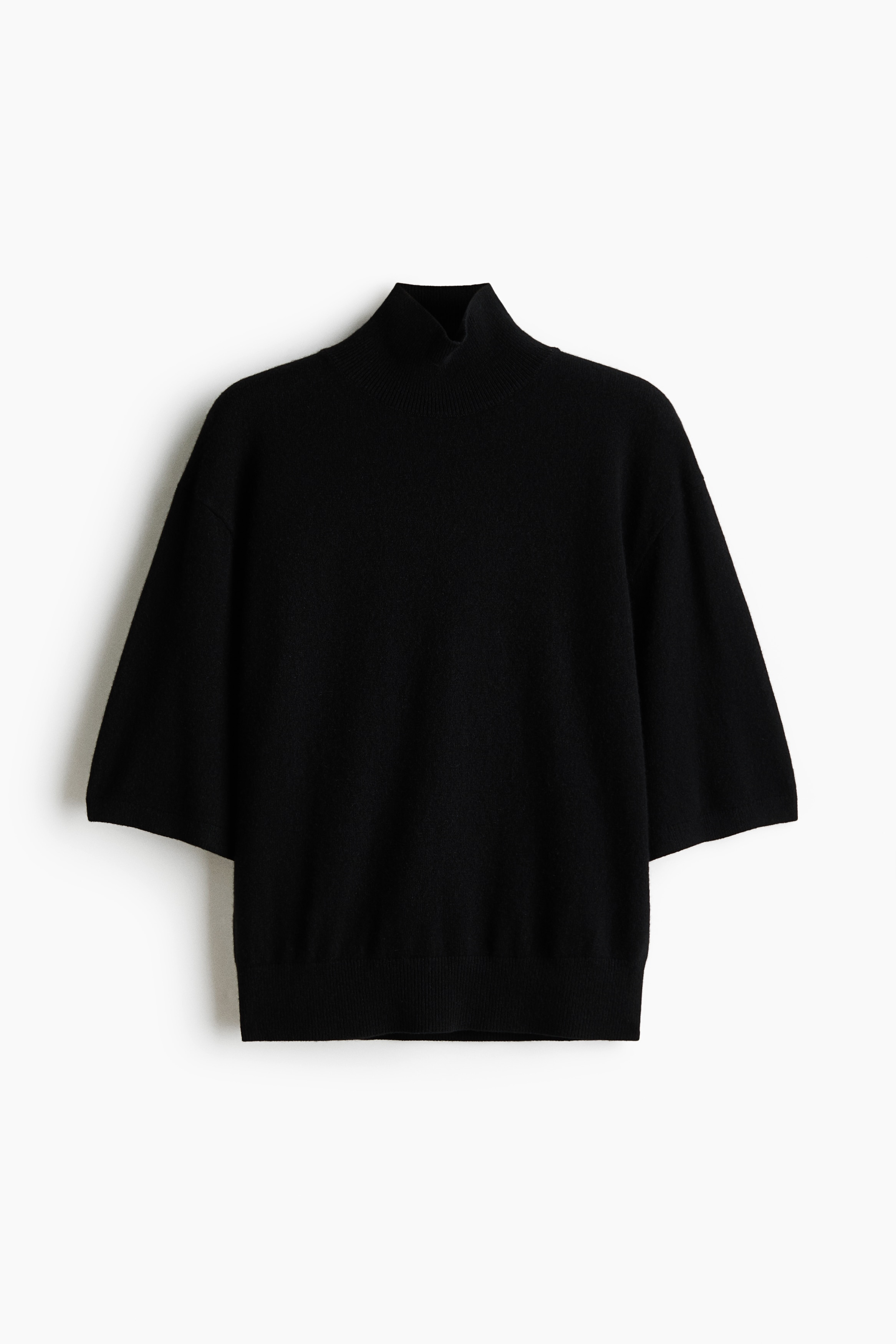 Kaschmirpullover mit Kurzarm - Schwarz/Dunkelbraun/Hellbeige