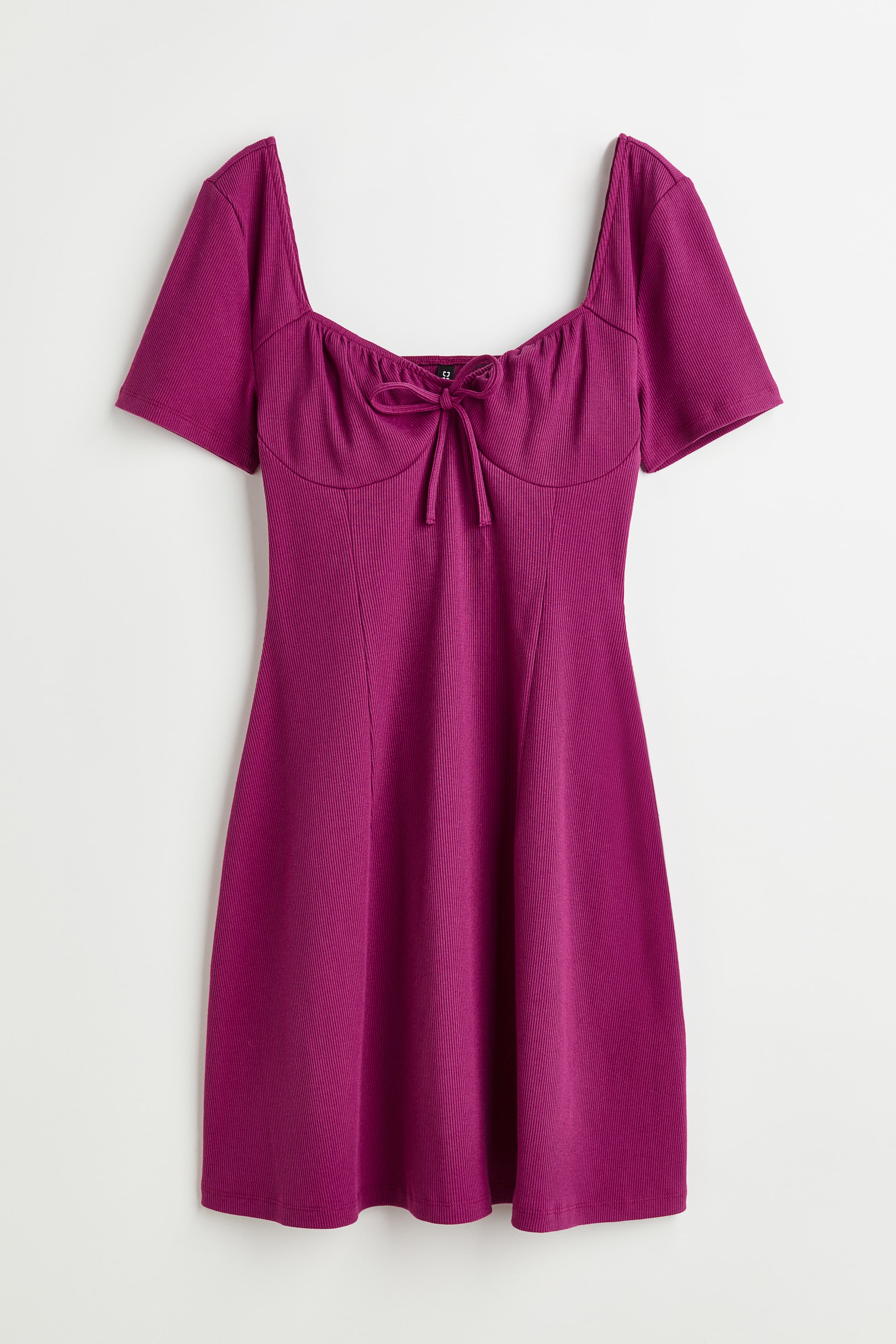 View larger image: Tie-detail ribbed dress - Dark pink - Ladies | H&M MY 1