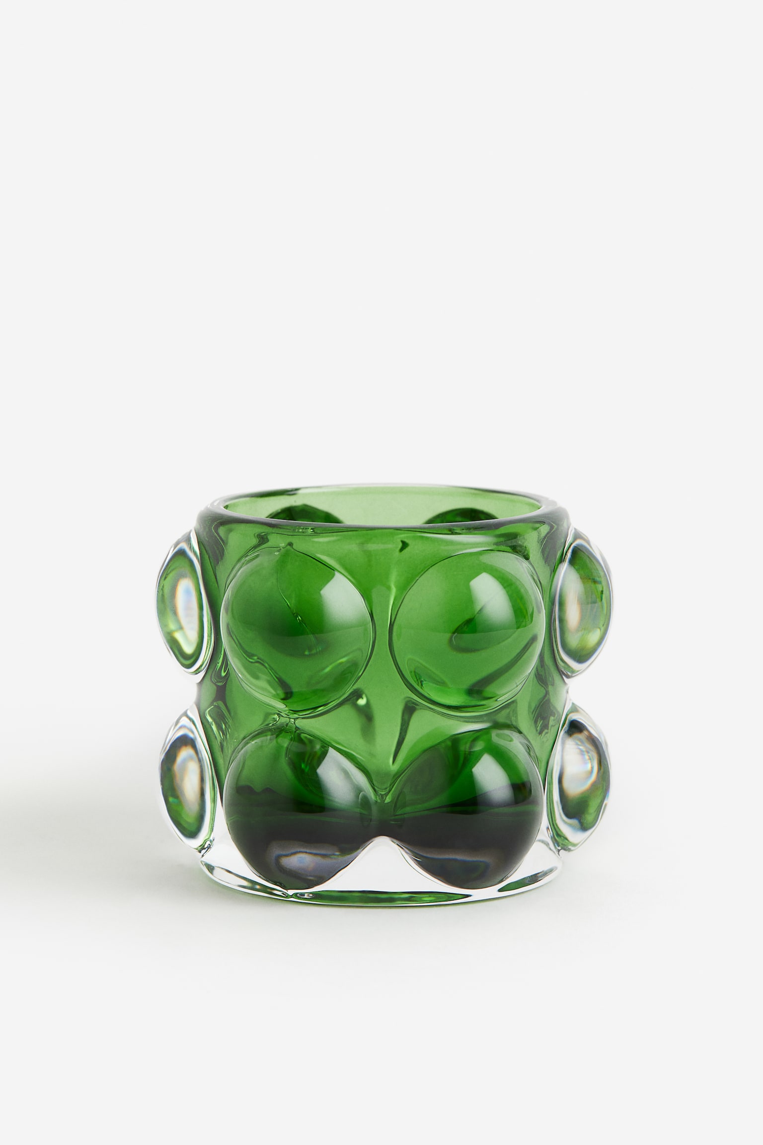 Bubbled glass tealight holder - Green/Dark grey/Clear glass - 1