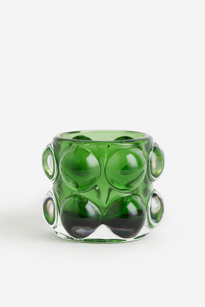 Bubbled glass tealight holder - Green/Red/Clear glass/Beige/dc - 1