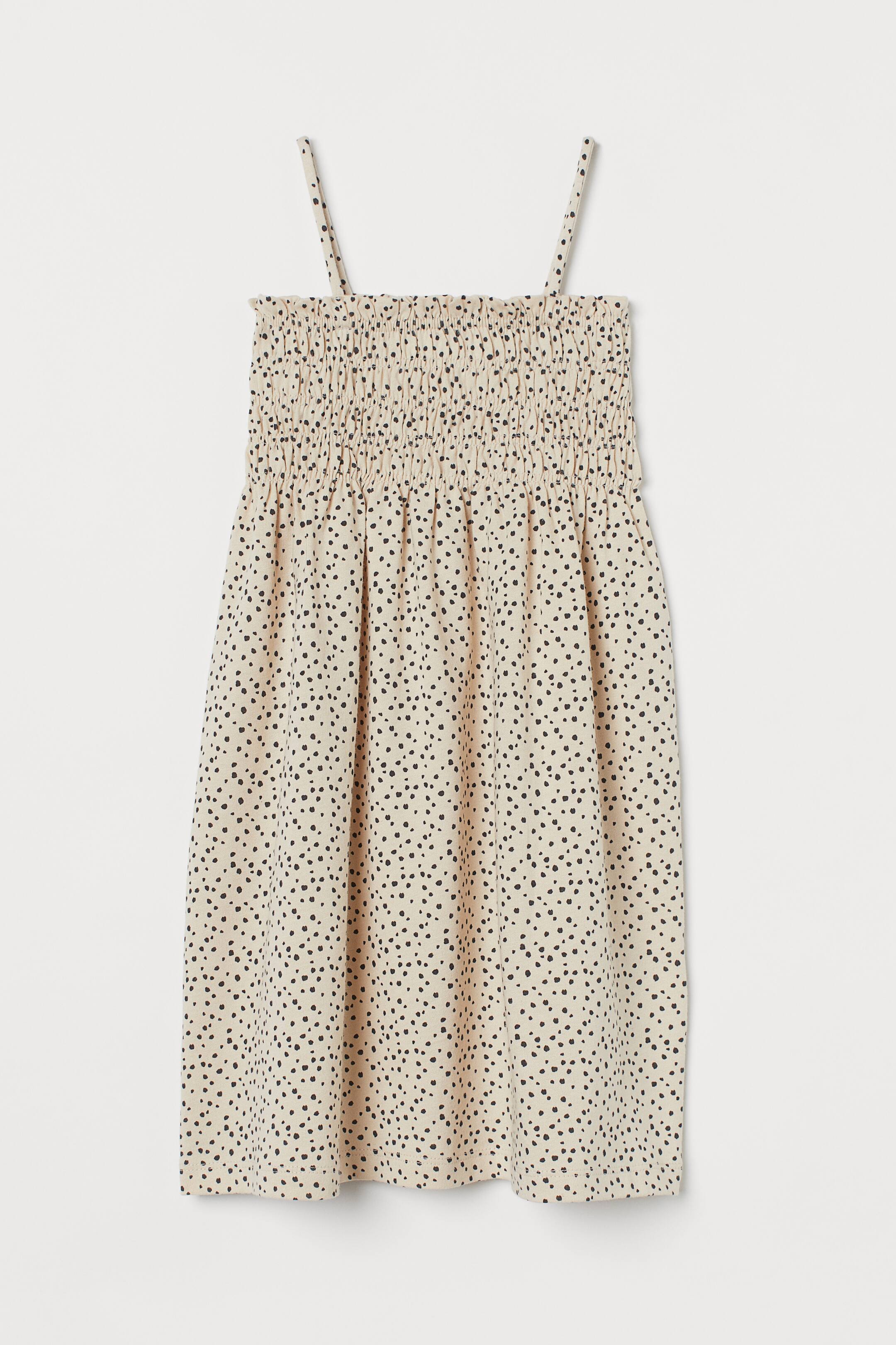 Smocking-detail dress - Light beige/Spotted - Kids | H&M GB