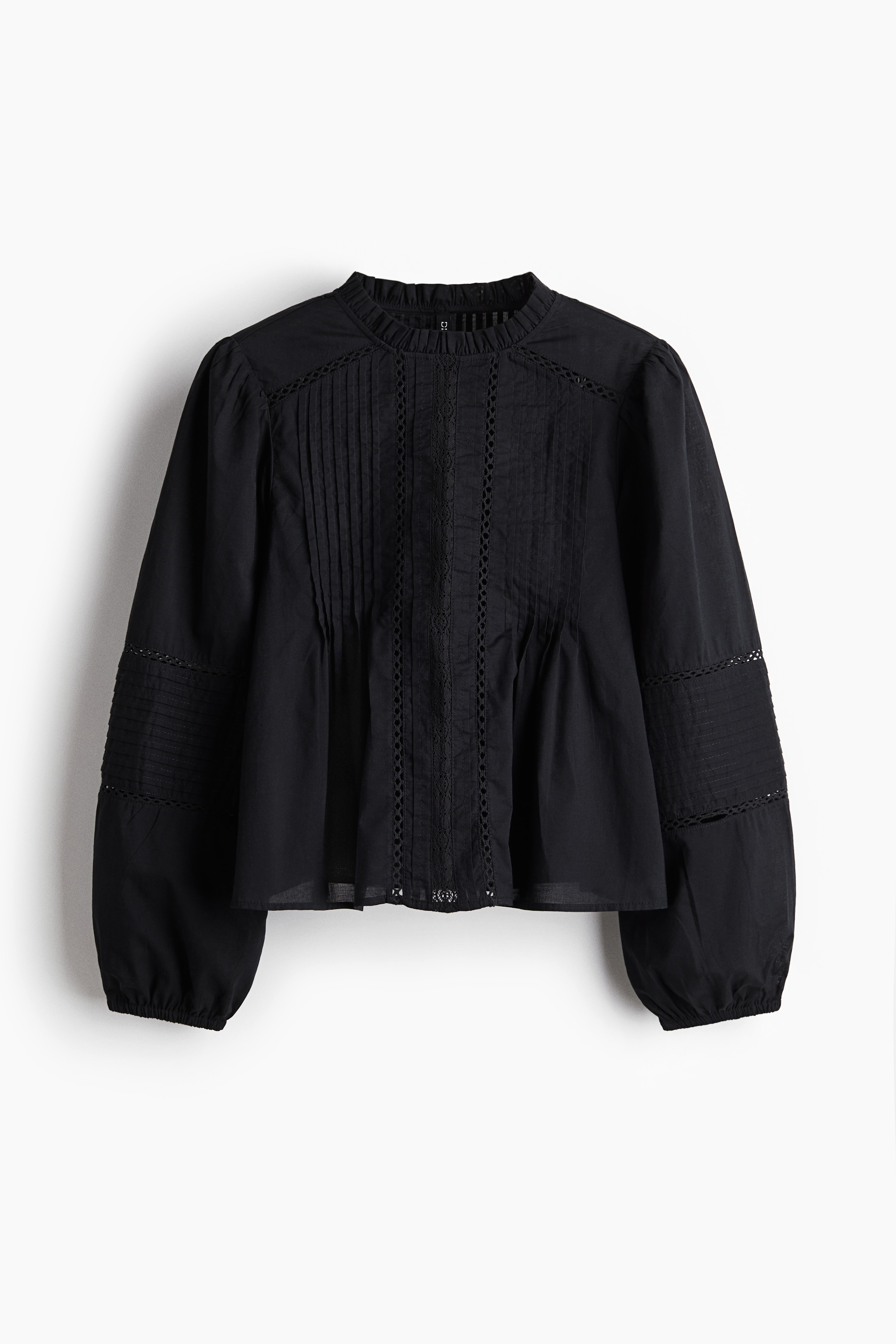 Decorative Pleat Cotton Blouse - Black/White