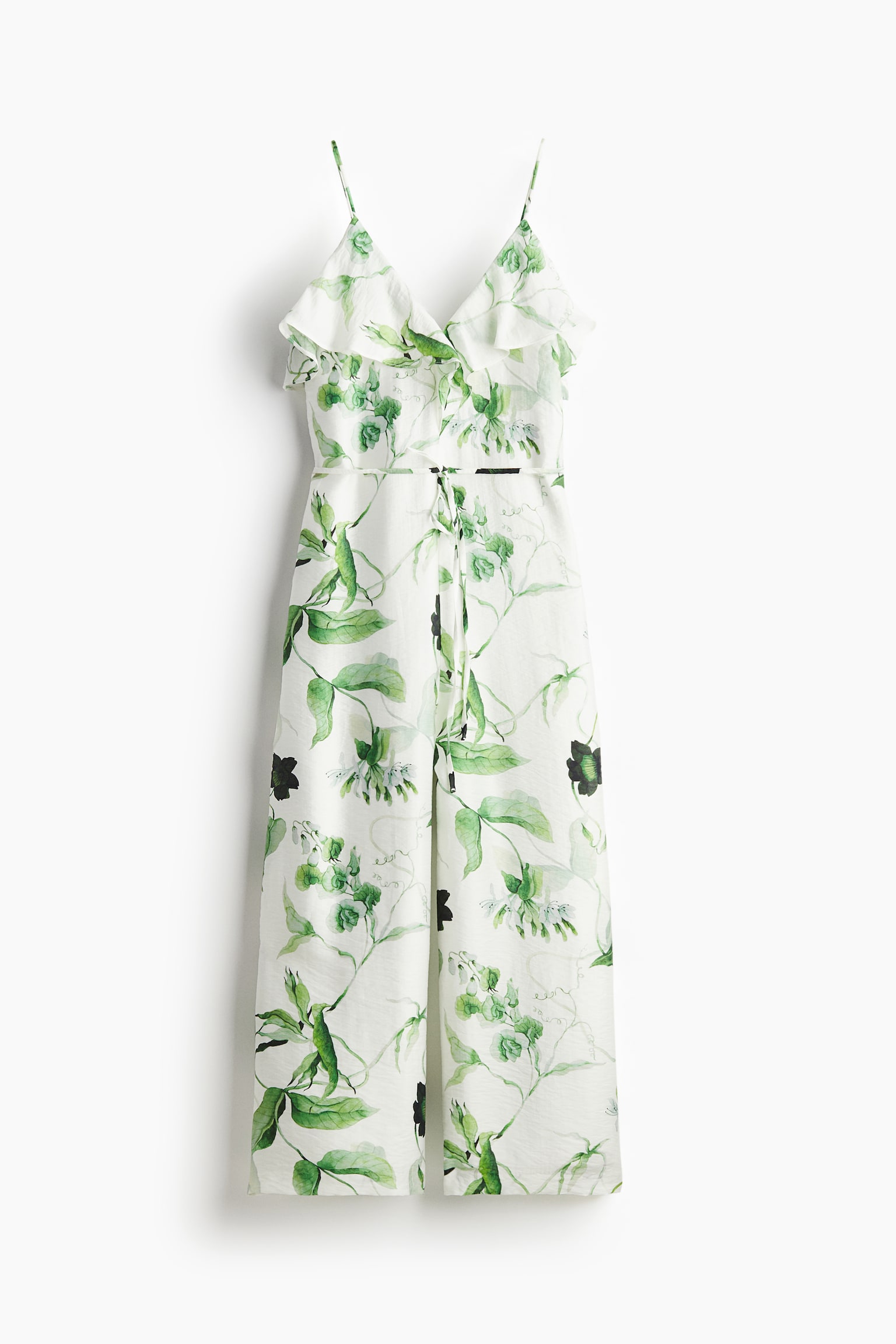 Flounce Trim Jumpsuit - White/Green floral - 2