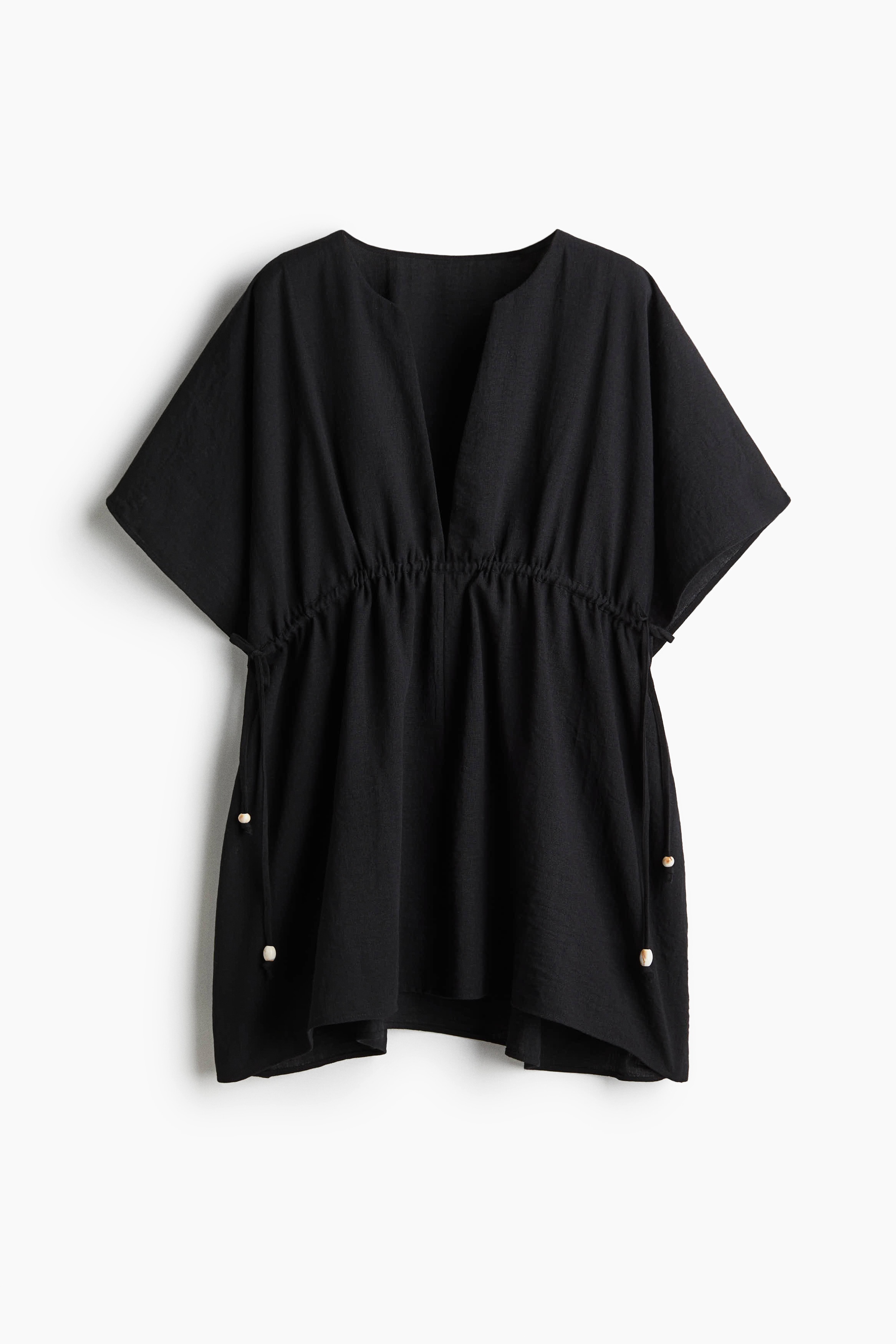 Büzgü Bağlı Plaj Kaftanı - Siyah